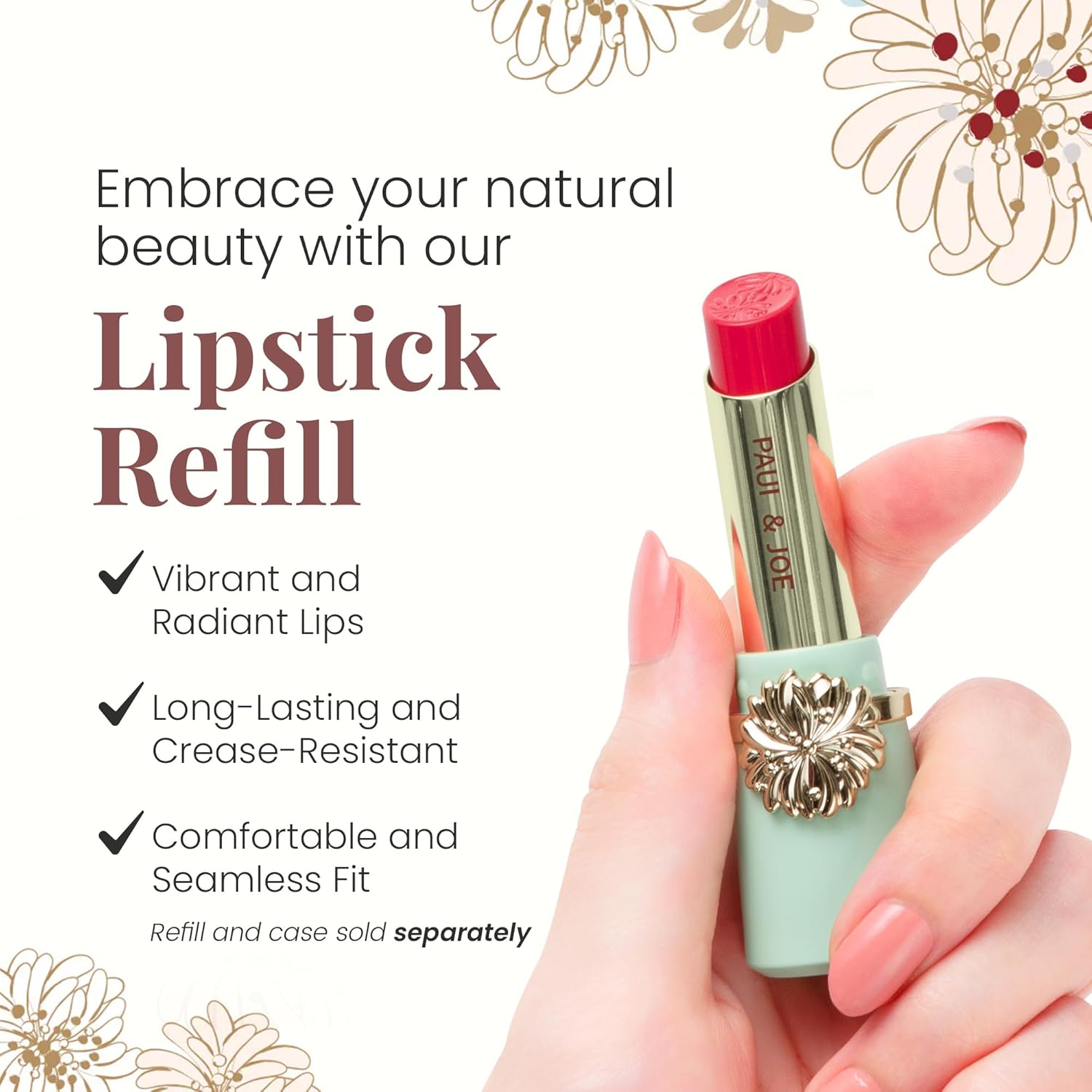 Paul & Joe Moisturizing Lipstick Refill Only, Case Sold Separately, Long Lasting Lipstick for Highly-Pigmented Lip Color, 02 Tulip Petals - Sweet and Heart-racing Tulip Pink Lip Stick, 0.10 oz - Image 9