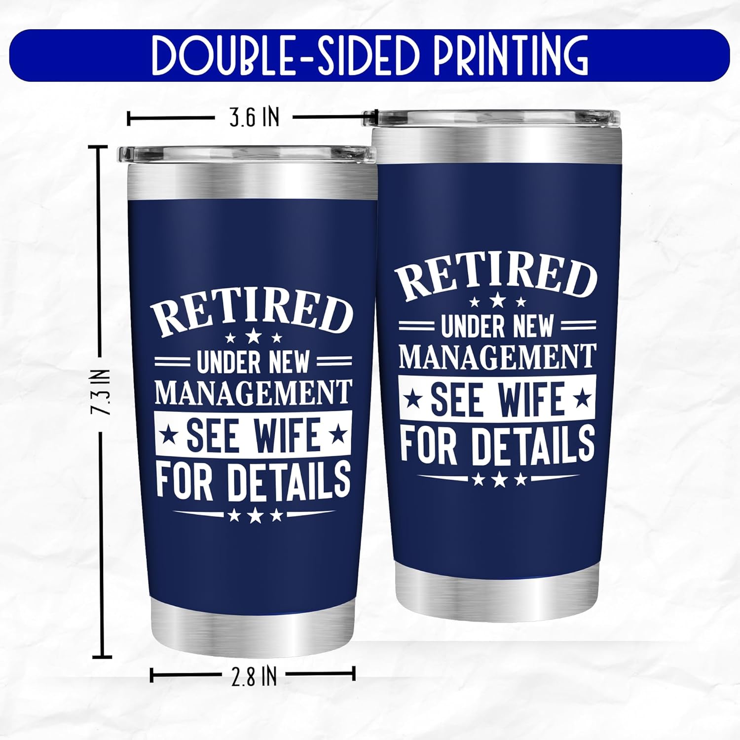 Retirement Gifts for Men 2026 - Retired Under New Management - Retirement Tumbler for Men Husband, Boyfriend, Father, Boss - Cool Gifts 20oz Navy Tumbler Birthday, Anniversary, Christmas - Image 2