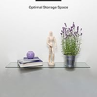 Vista 5 de Fab Glass and Mirror Estante flotante rectangular de 10 x 48 pulgadas con soportes cromados, estantes de vidrio, transparente