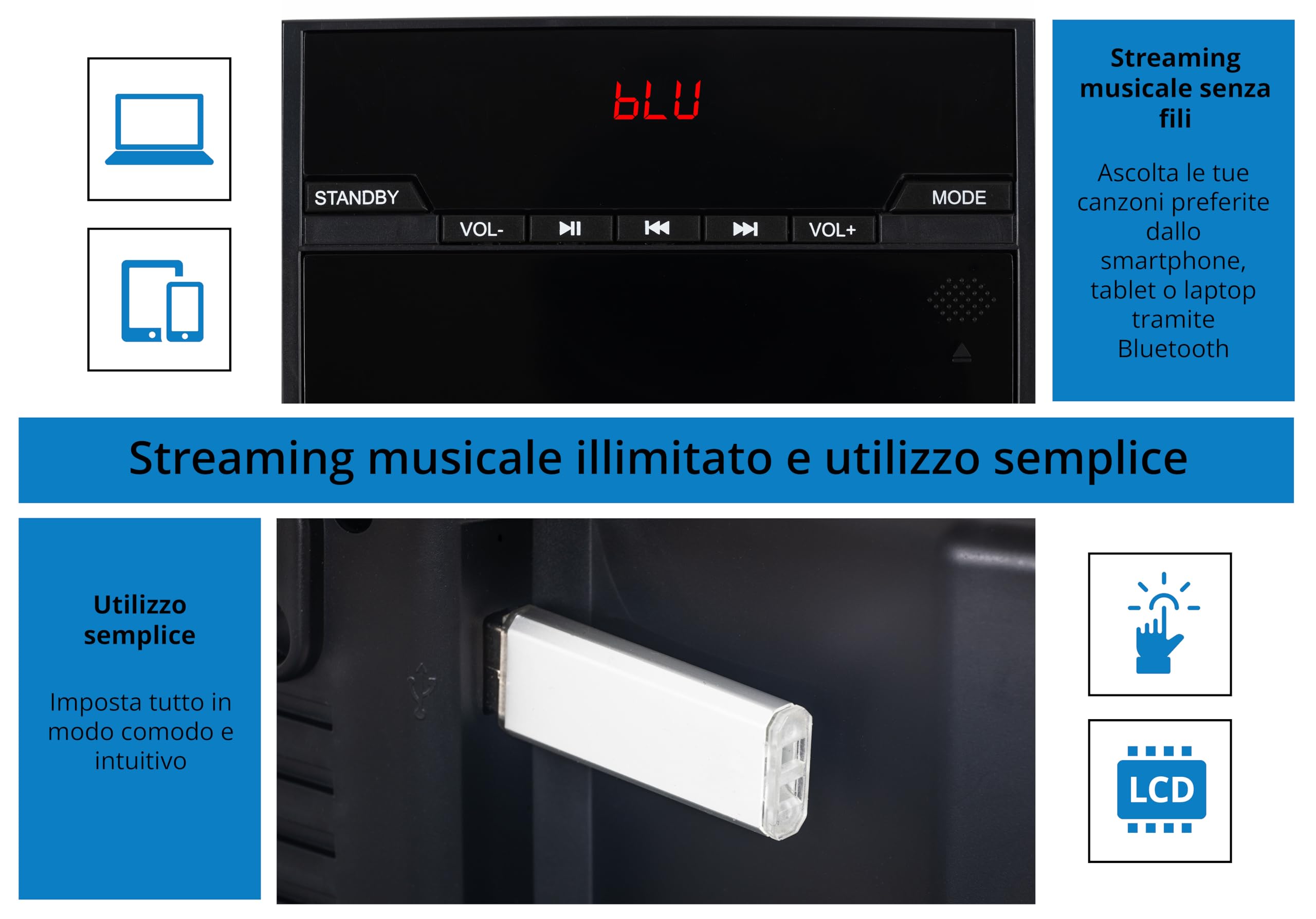 McGrey MCD-60 Impianto Stereo Verticale - HiFi Compatto Salva-Spazio con Lettore CD/MP3, Slot USB, Streaming Bluetooth & Radio FM/AM - Ingresso AUX, Telecomando, 2x 3 Watt RMS - Nero