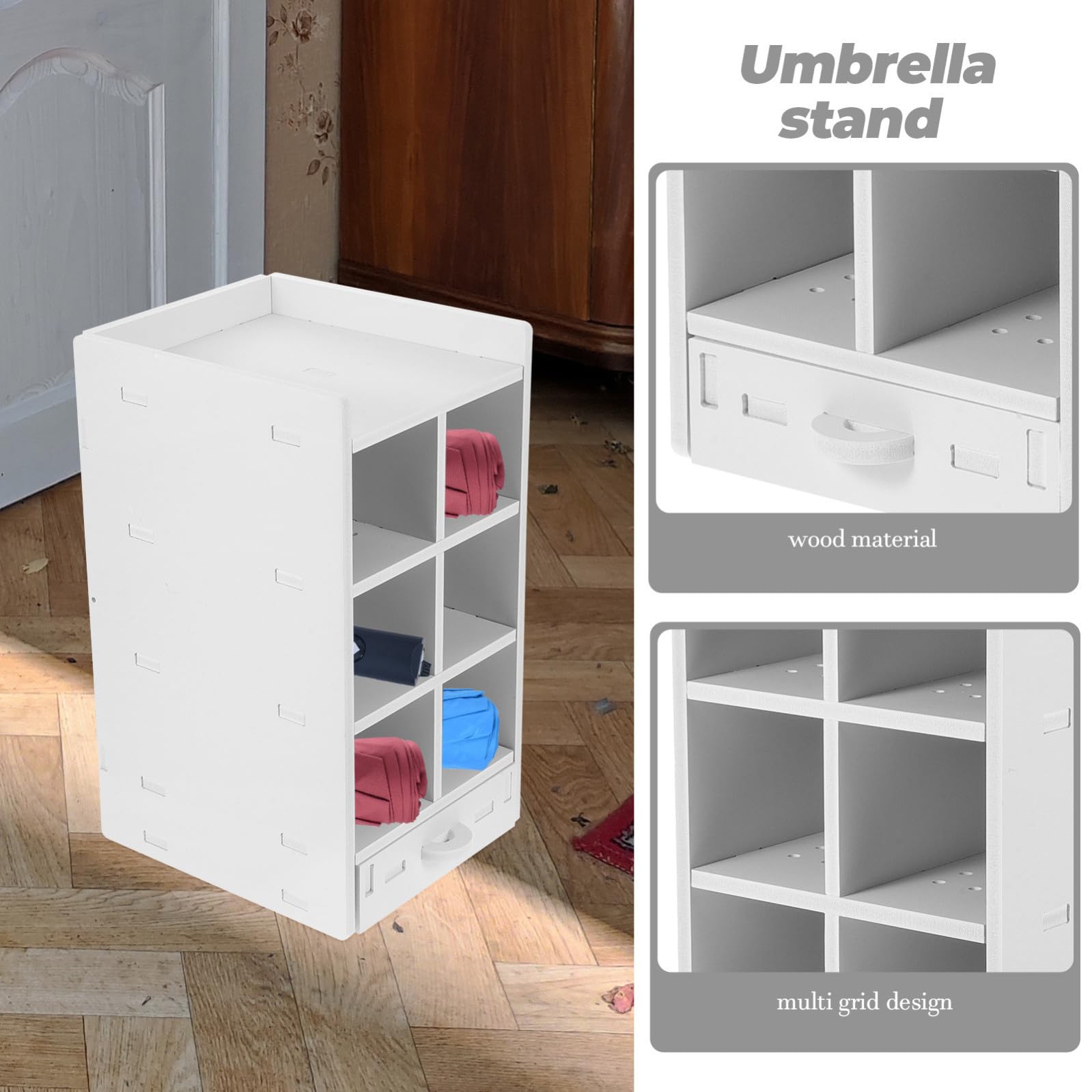 Portaombrelli Facile da Pulire da Riporre in Legno Bianco da Interno Design a Scomparti per Ospedali e Quotidiano