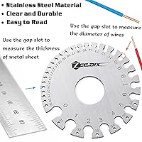 Vista 4 de ZeeDix Calibrador de hoja de cable redondo de doble cara estándar - Herramienta de medición de alambre de metal de acero inoxidable Herramienta