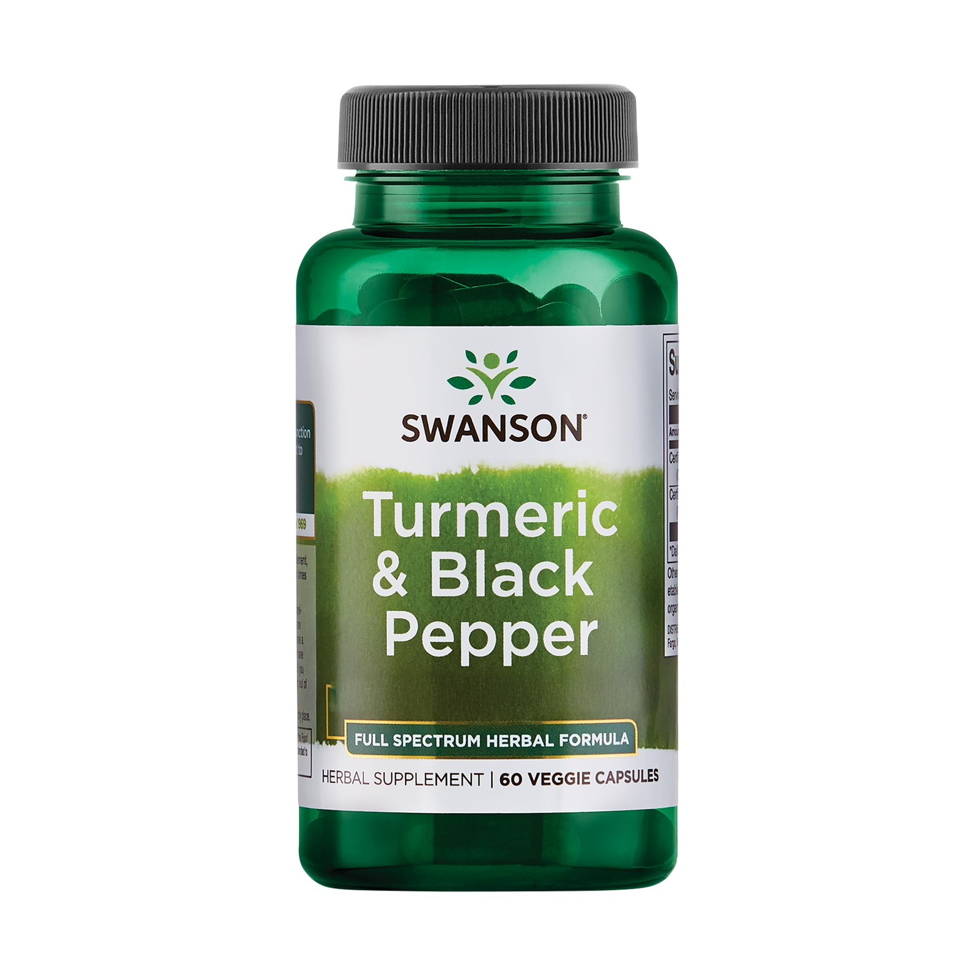 Swanson Turmeric & Black Pepper - Organic Joint Health, Heart Health, Digestion, & Liver Support Supplement - Natural Formula for Enhanced Bioavailability & Absorption - (60 Veggie Capsules)