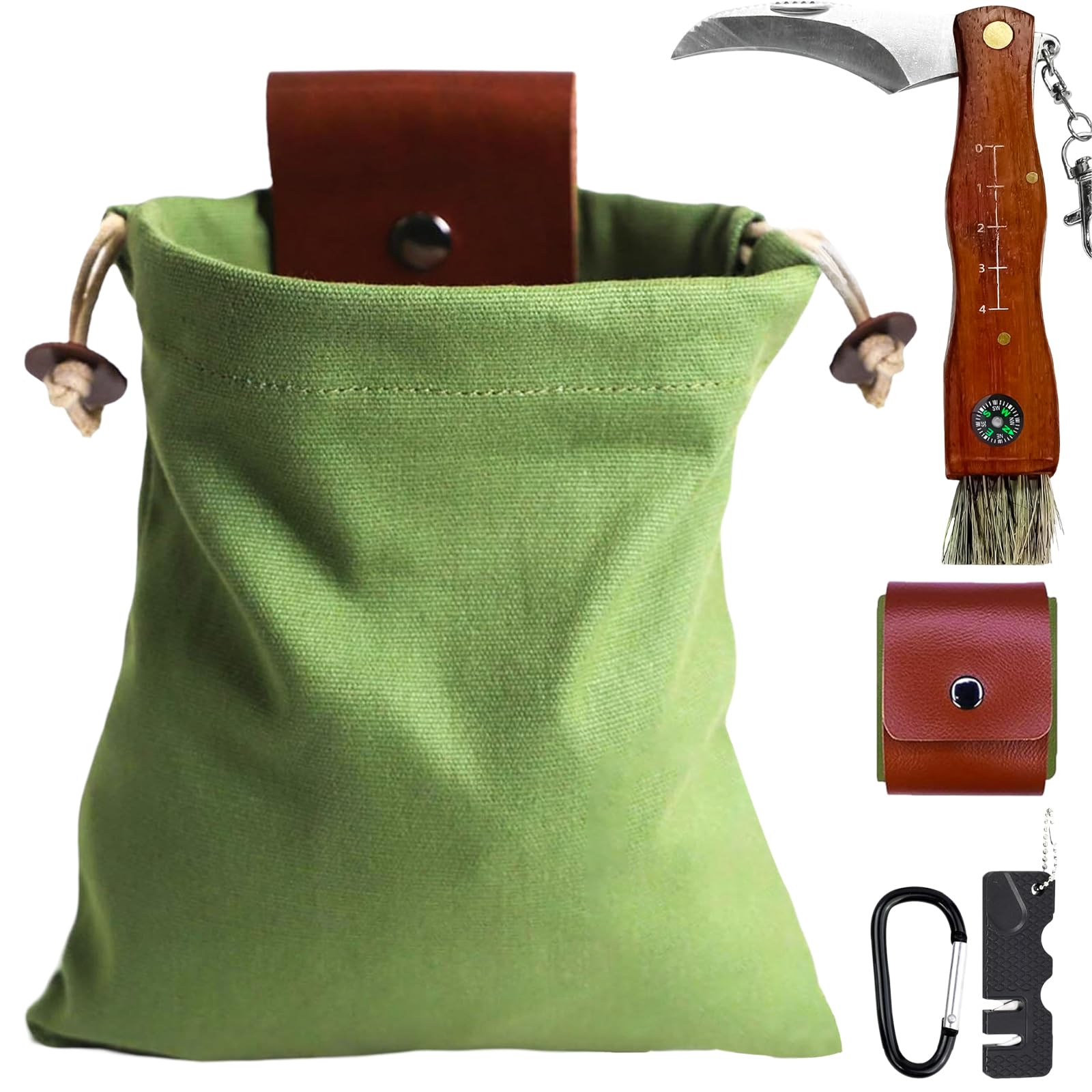 Foraging Pouch Leather Canvas Collapsible Bag Water Resistant Outdoor Camping Storage with 3-in-1 Tool and Accessories for Foraging, Cycling, Hunting,
