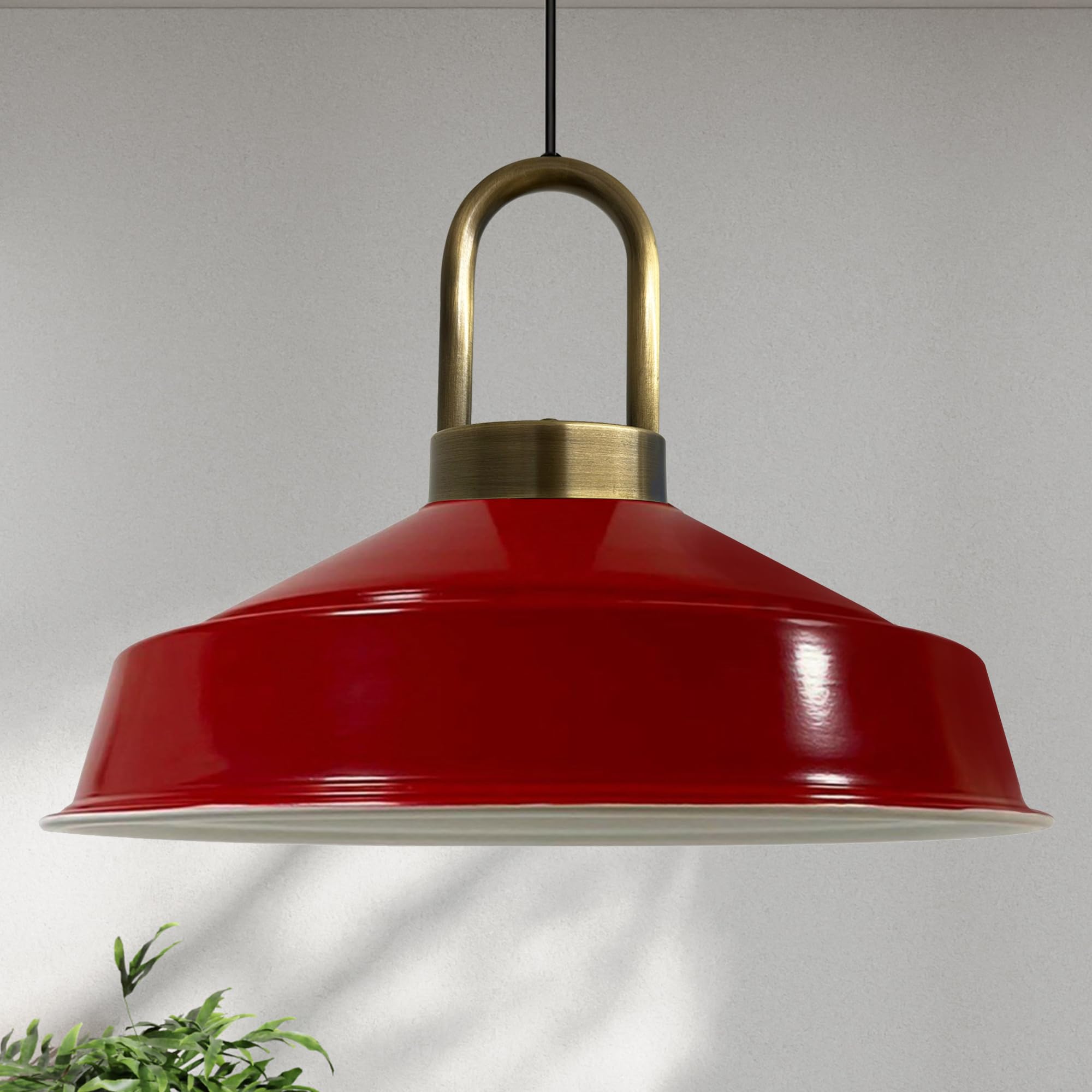 Bamyum Red 1 Industrial Pendant Lamp, 40 Cm Red Shade, Modern Metal Kitchen Island Light, E27 Pendant For Living Room, Dining Room