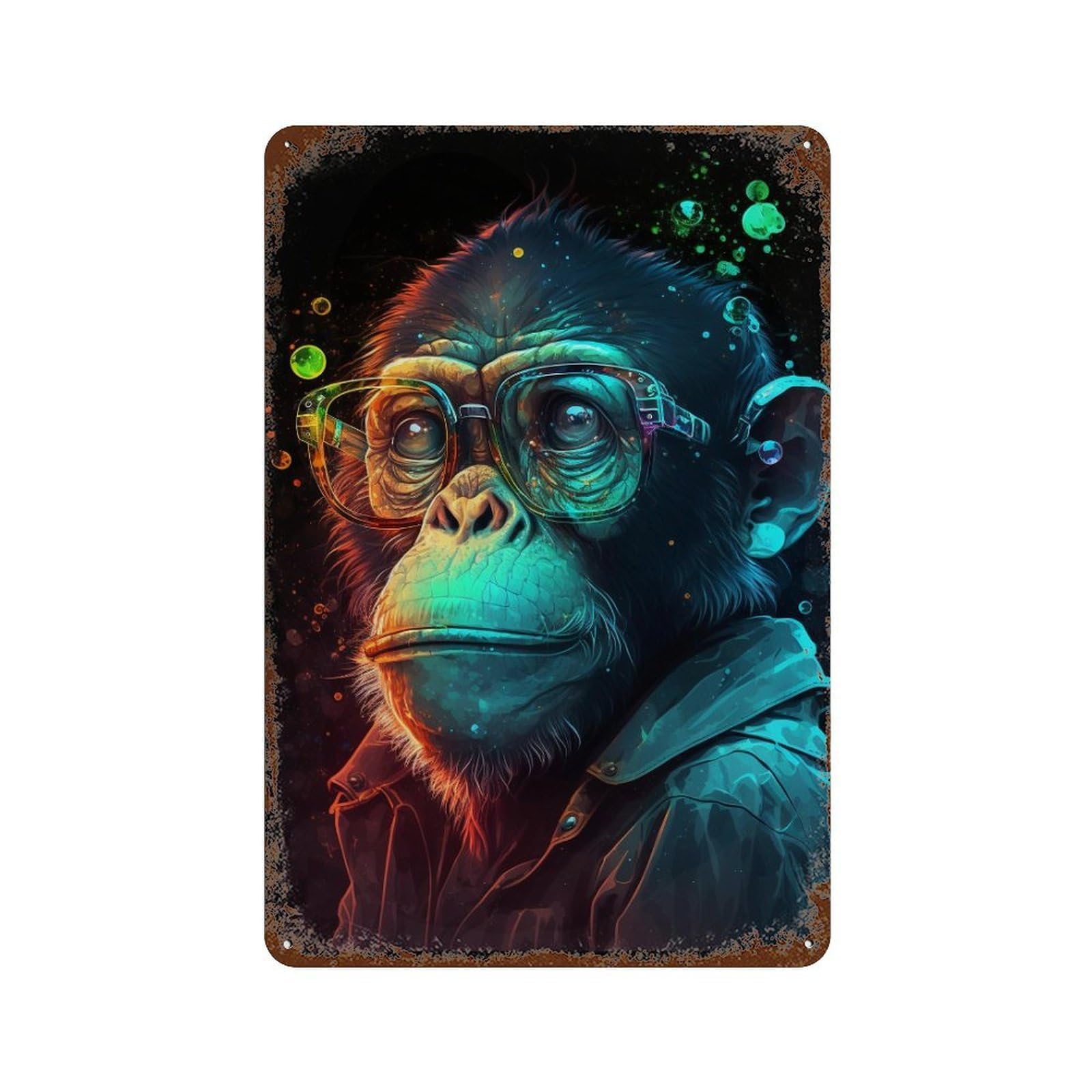 Charming Chimpanzee Glasses Art Vintage Rust Metal Sign 11.8"x7.9", Classic Wall Plaque for Garage, Pub Or Kitchen