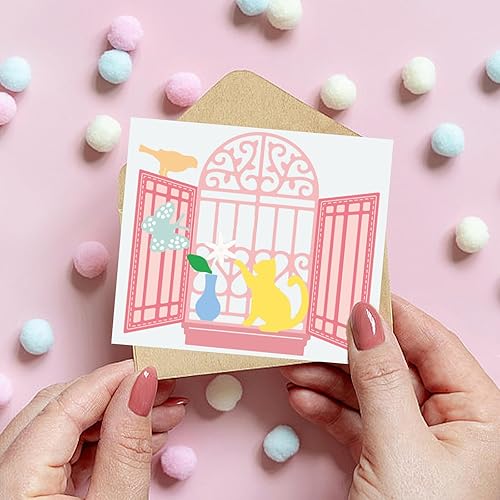 Miniatura 5 de INFUNLY Troqueles de corte de fondo de ventana, troqueles de metal para álbumes de recortes, plantillas de troqueles en relieve con cortina,