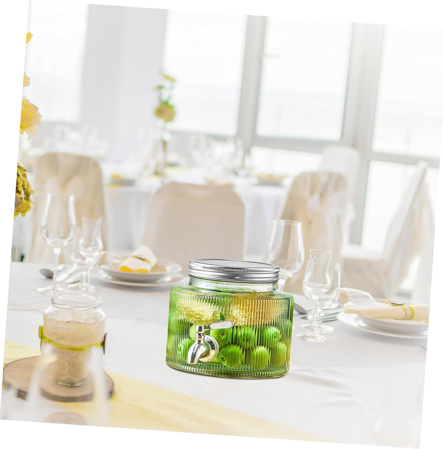 Glass Beverage Dispenser Jar with Tap Capacity for Parties Stylish Glass Drink Storage for Tea Cocktails and Flavored Water Sealed Lid for Freshness