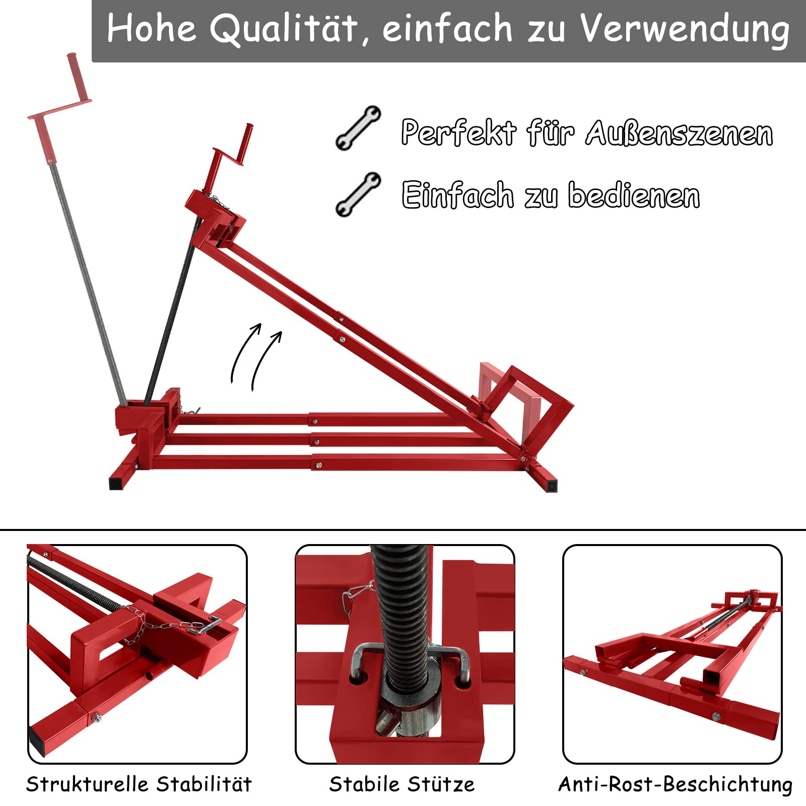 FIVMEN Elevador para tractores de césped, tractor de césped, dispositivo de elevación máx. 400 kg, inclinación ajustable a 45°, ayuda de limpieza, color rojo