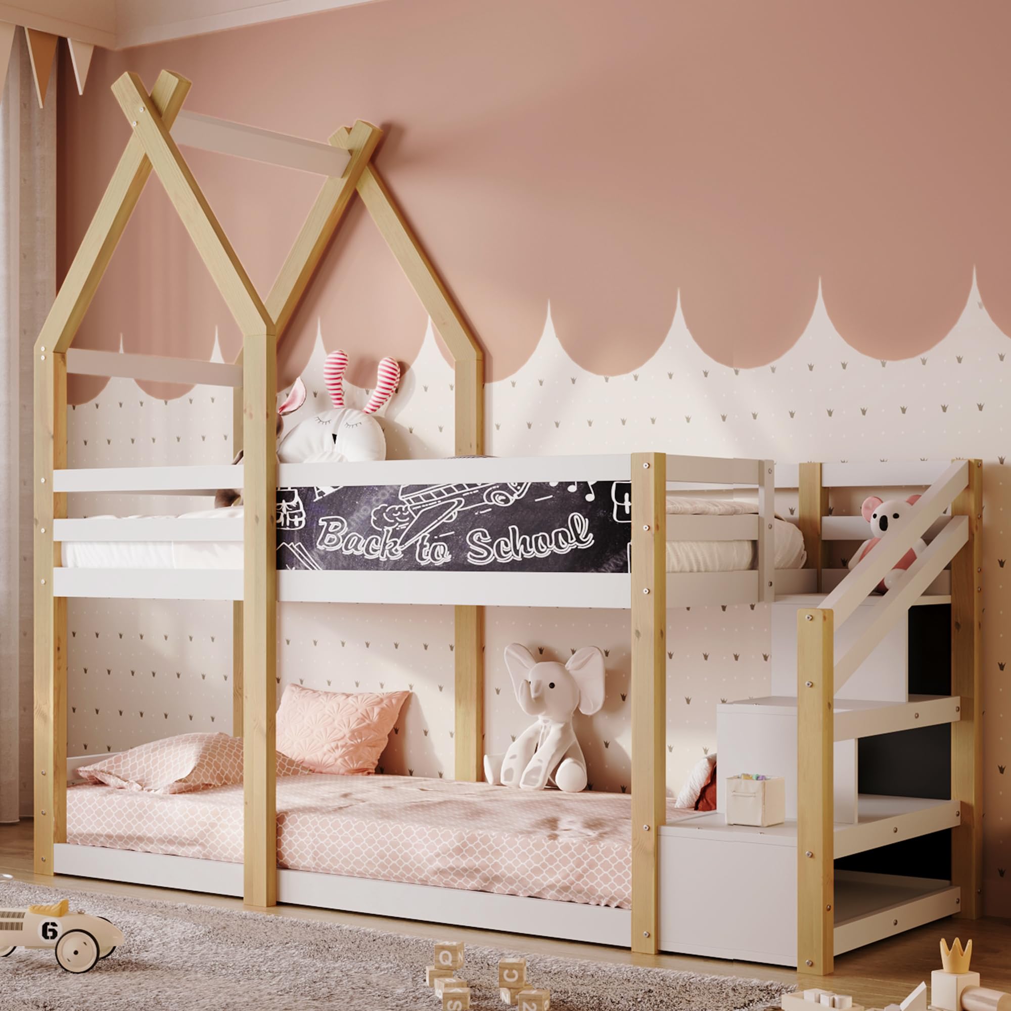 Bunk Bed Playhouse Twin Over Twin House With Roof And Window Box ...