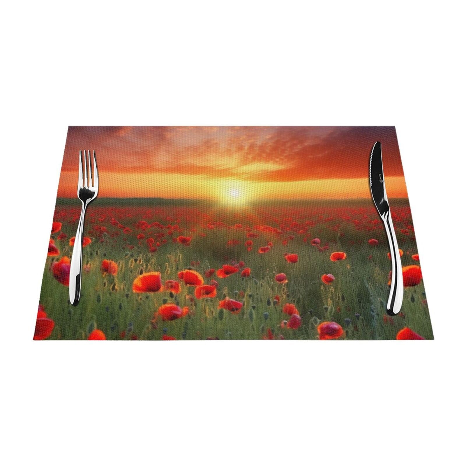 Set de table lavable lot de 4 cuisine et restaurant motif coquelicot rouge