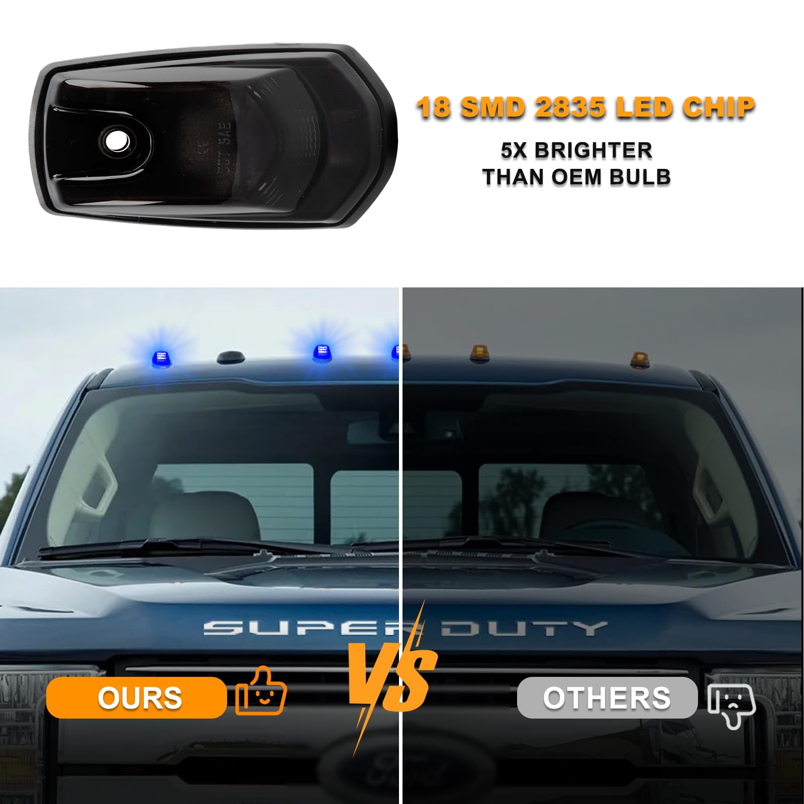 POPMOTORZ 5-Piece White LED Cab Roof Lights For 2017-2022 Ford F250 F350 F450 F550 Super Duty