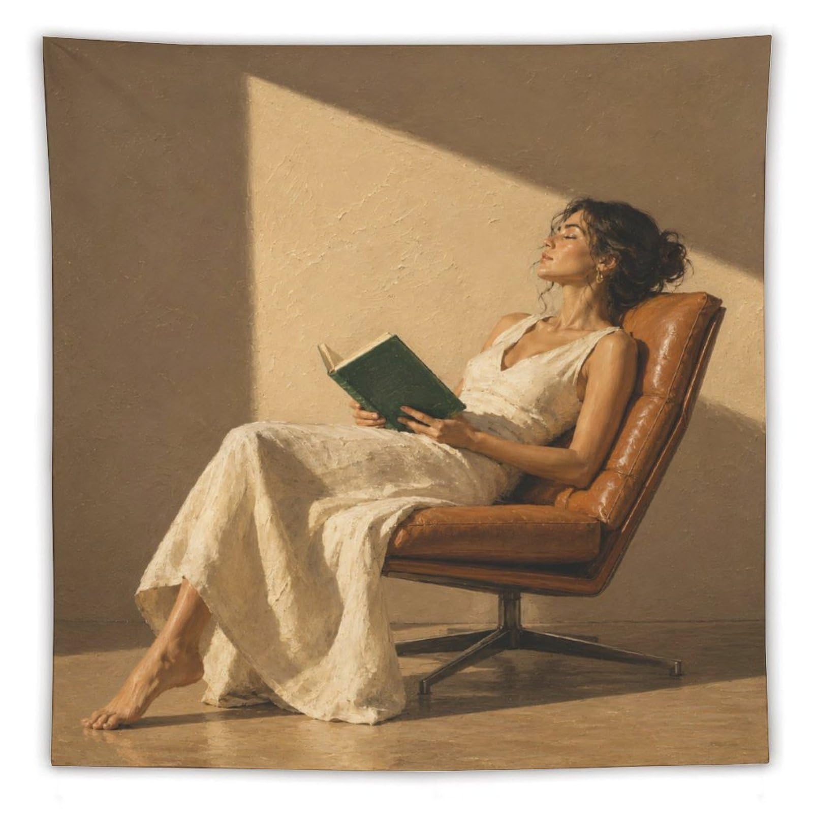 W7C8U2X3 Woman Reading in Sunlight Wall Tapestry, Room Divider