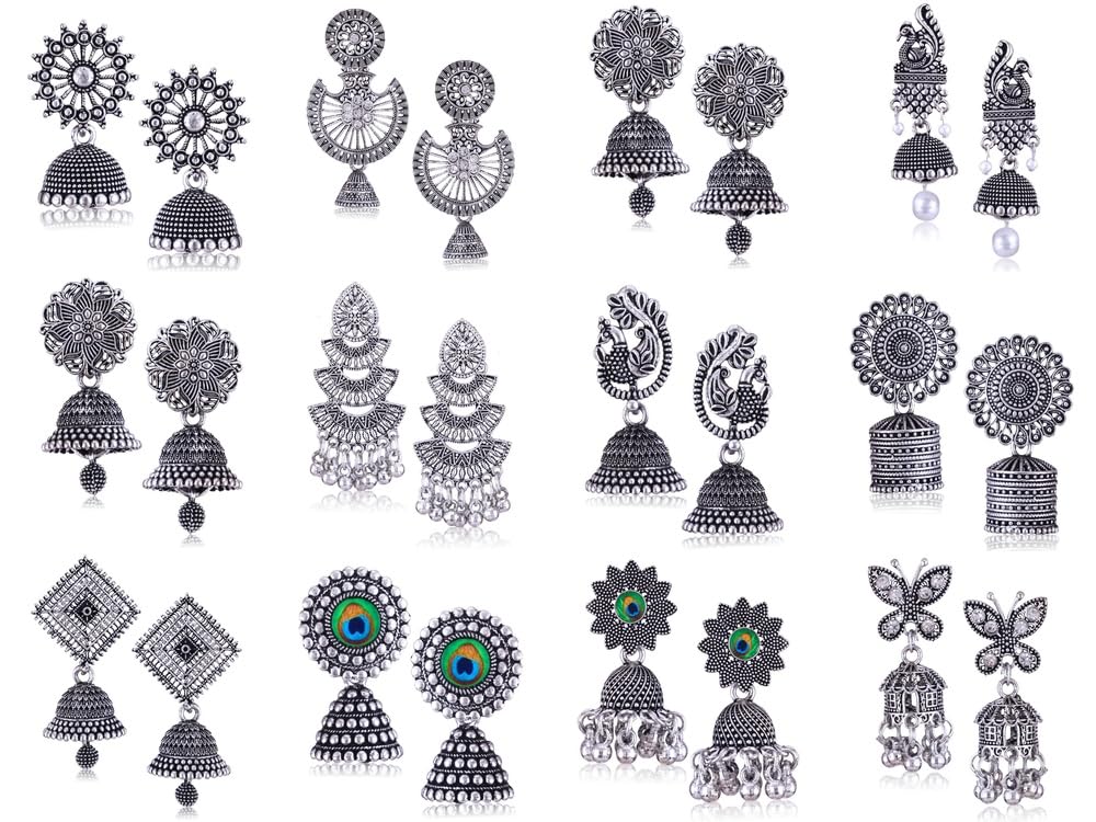 MIAMI earrings for women fashion jhumka oxidised Silver Earrings for women Combo chandbali pearl chandbali stylish jhumkas traditional Earrings For girls South indian traditional Ear Rings -M883 (B0DCTQH1HQ) Amazon Price History, Amazon Price Tracker