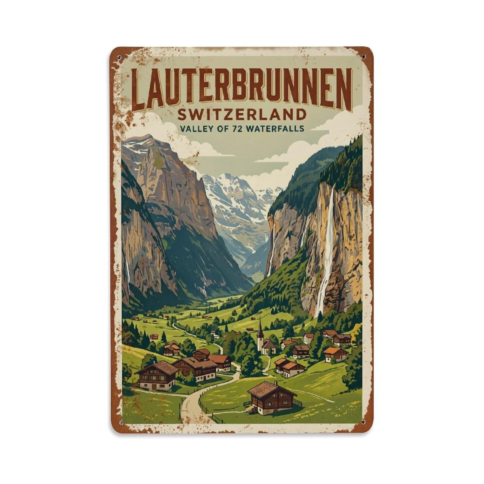 Vintage Travel Lauterbrunnen Switzerland Metal Tin Sign