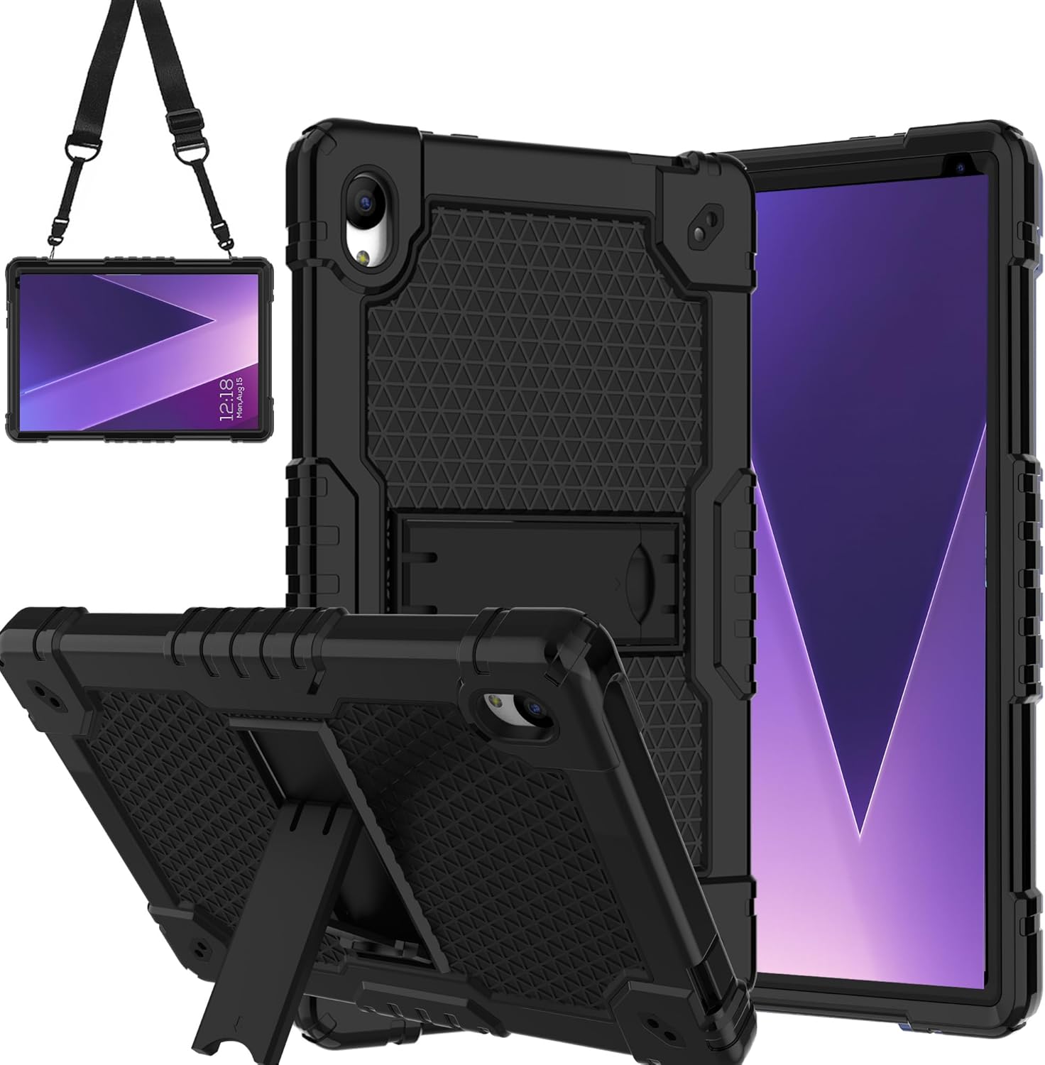 Case for Pritom Tab 10 Lite Tablet/TECLAST P26T/TECLAST P25T/Wetap M10 10.1 inch Tablet Shockproof Firendly Case Built in Kickstand Shoulder Strap with Screen Protector (Black/Black/1 PC)