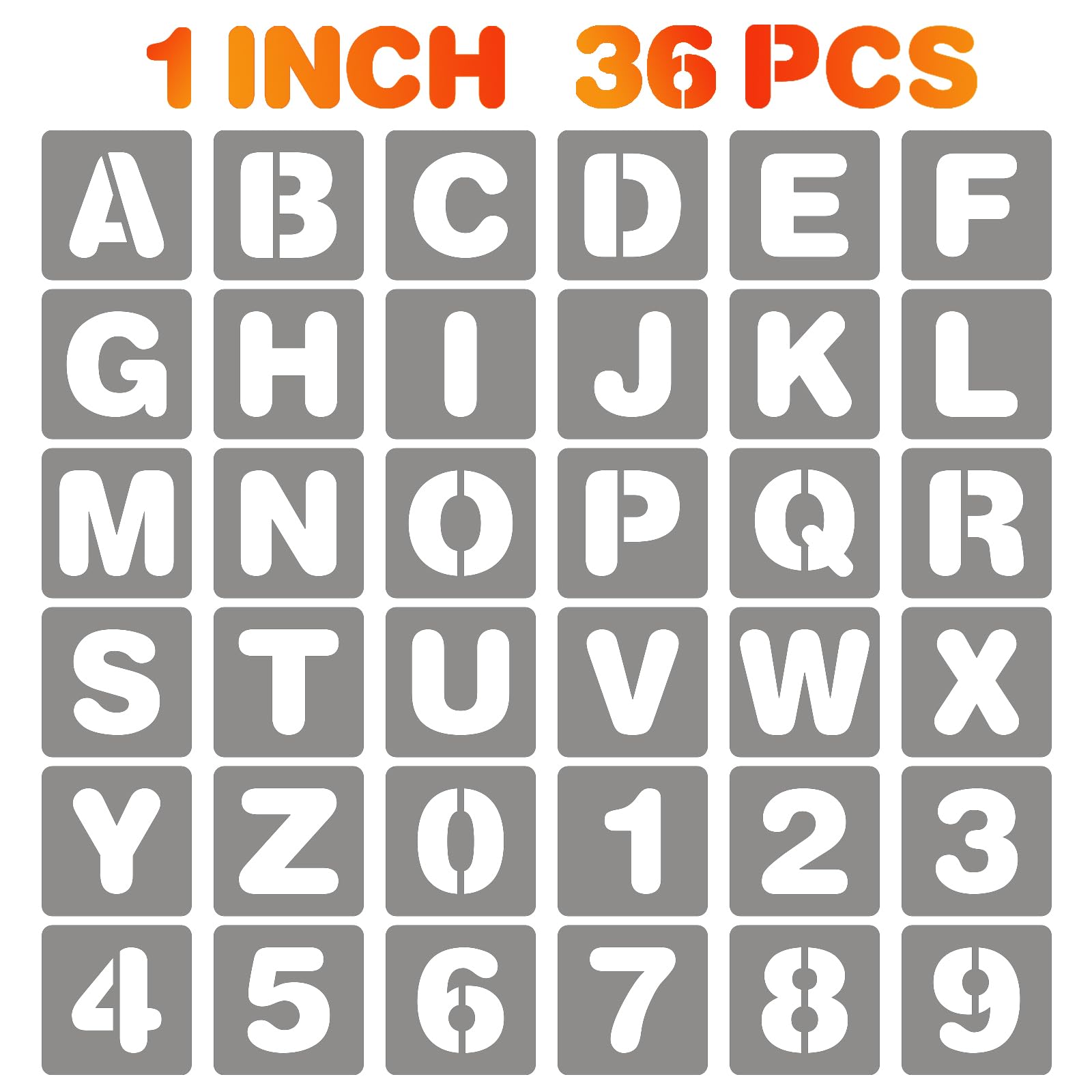 BAMIDELE 1 Inch Letter and Number Stencils, 36 Pcs Reusable Plastic Alphabet Spray Paint Stencils for Painting on Wood, Wall, Fabric, Rock, Chalkboard, Door Porch, Signage, DIY Craft Decoration