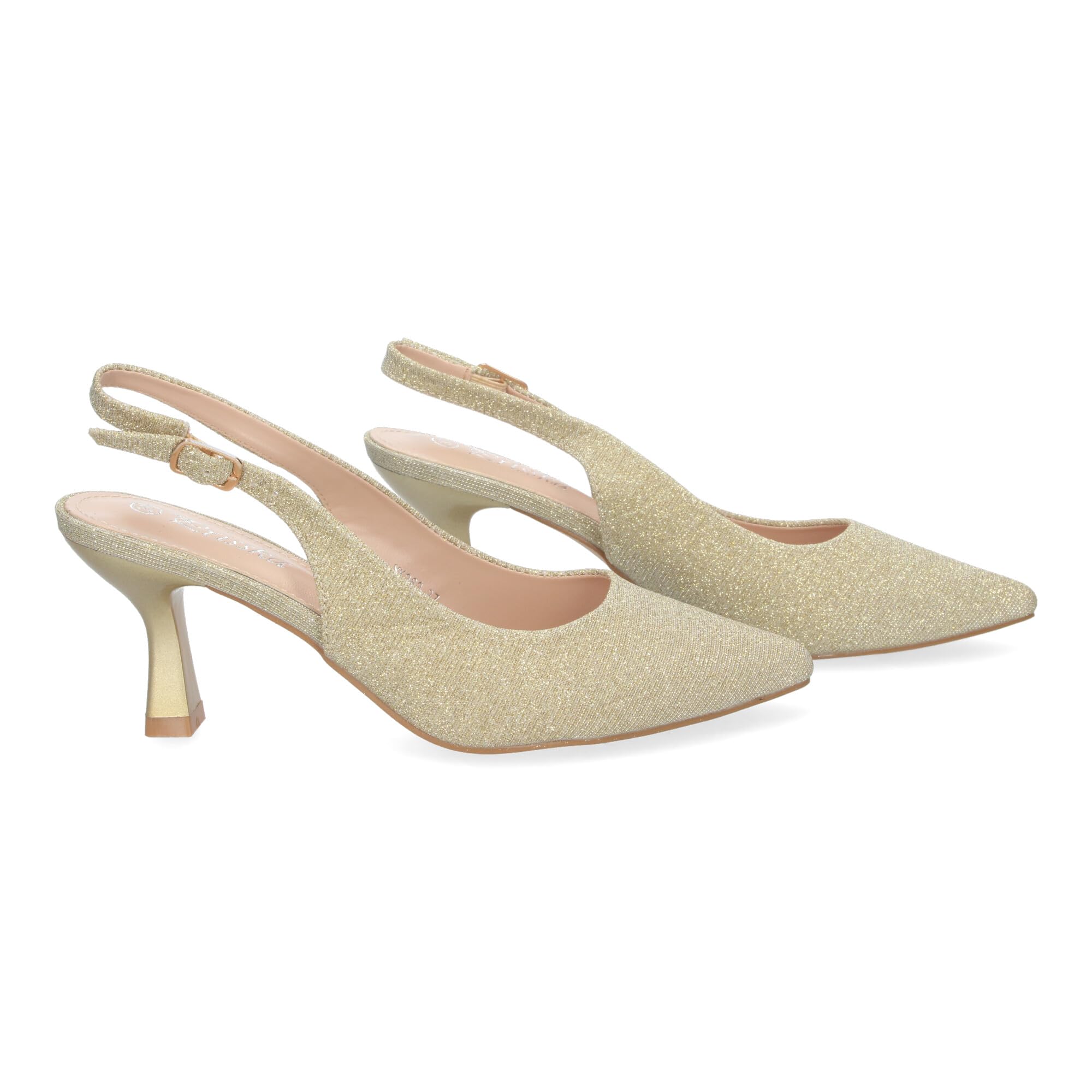 shoes&blues.es Zapato de Salon para Mujer, Diseno Elegante con Tacon, Abierto por el Talon, Puntera Fina y Cierre de Hebilla Ajustable.