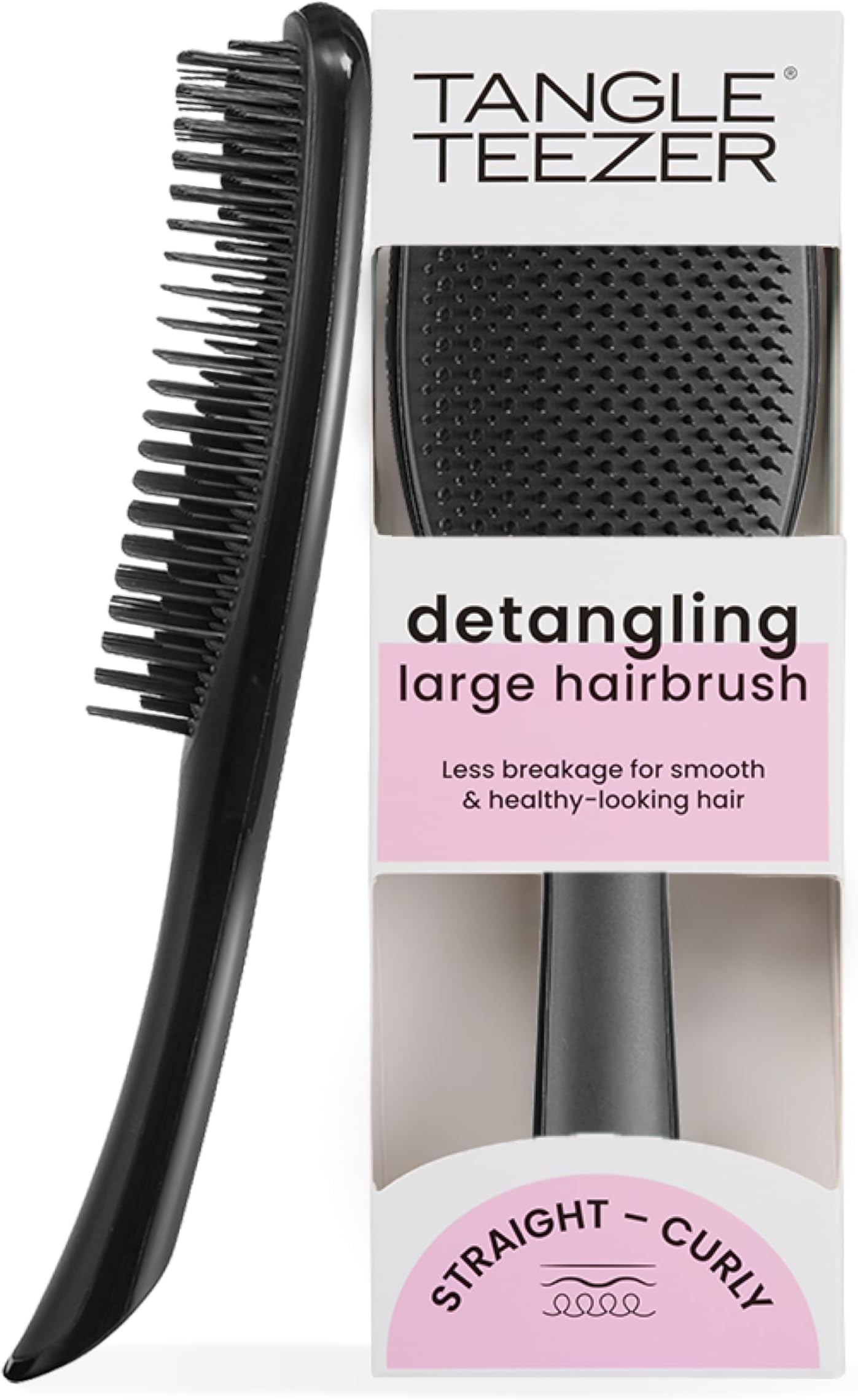 Tangle Teezer Large Ultimate Detangler Hairbrush - For Wet & Dry Hair - Detangling Brush for Thick, Curly & Long Hair - Two-Tiered Teeth Reduce Breakage & Eliminate Knots - Large Paddle - Black Gloss