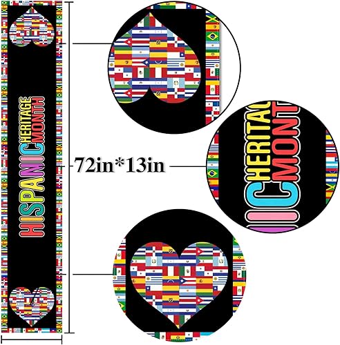Miniatura 3 de Nepnuser Camino de mesa del mes de la herencia hispana, diseño de corazones de países latinos, decoración del hogar, cocina, comedor (13 x 72