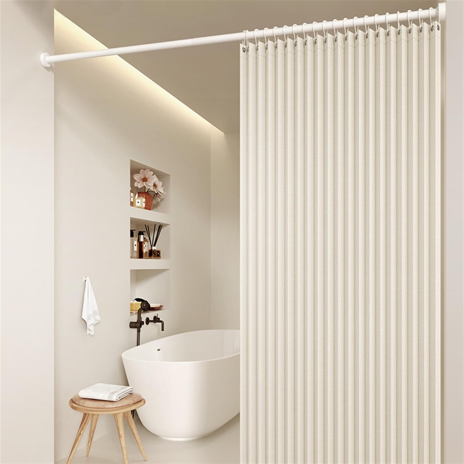 Rideau de Douche Pliable Imperméable, Beige, 80x180cm