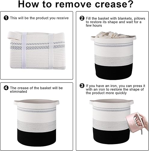 Miniatura 7 de OIAHOMY Cestas de lavandería de 58 litros, cesta de almacenamiento con asas, canasta decorativa para sala de estar, cesta de almacenamiento tejida
