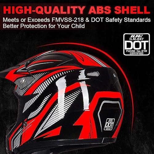Miniatura 3 de ILM - Casco para niños y adolescentes para motocross, cuatrimoto, motocicleta, todoterreno, gafas y guantes deportivos aprobados por DOT - Modelo