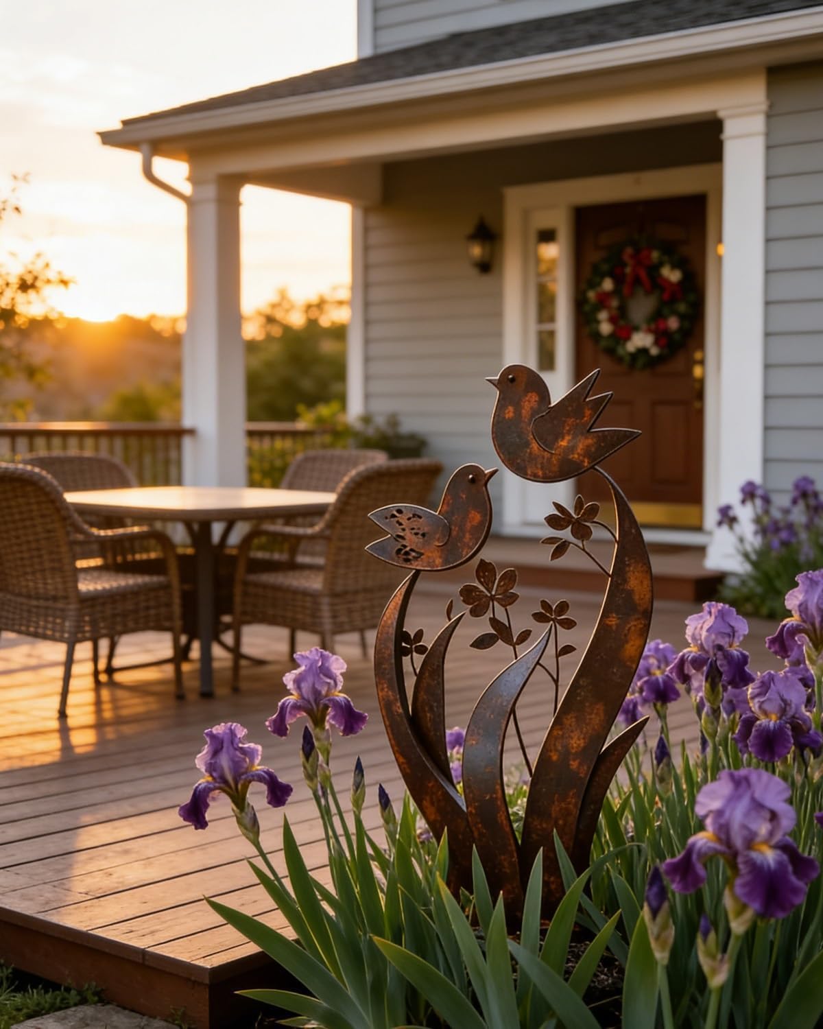 Bird & Wildflower Metal Garden Stake, Decorative Outdoor Plant Stake with Bird & Floral Design for Yard Lawn, Garden Art Ornament, Metal Decor for Planters Gift