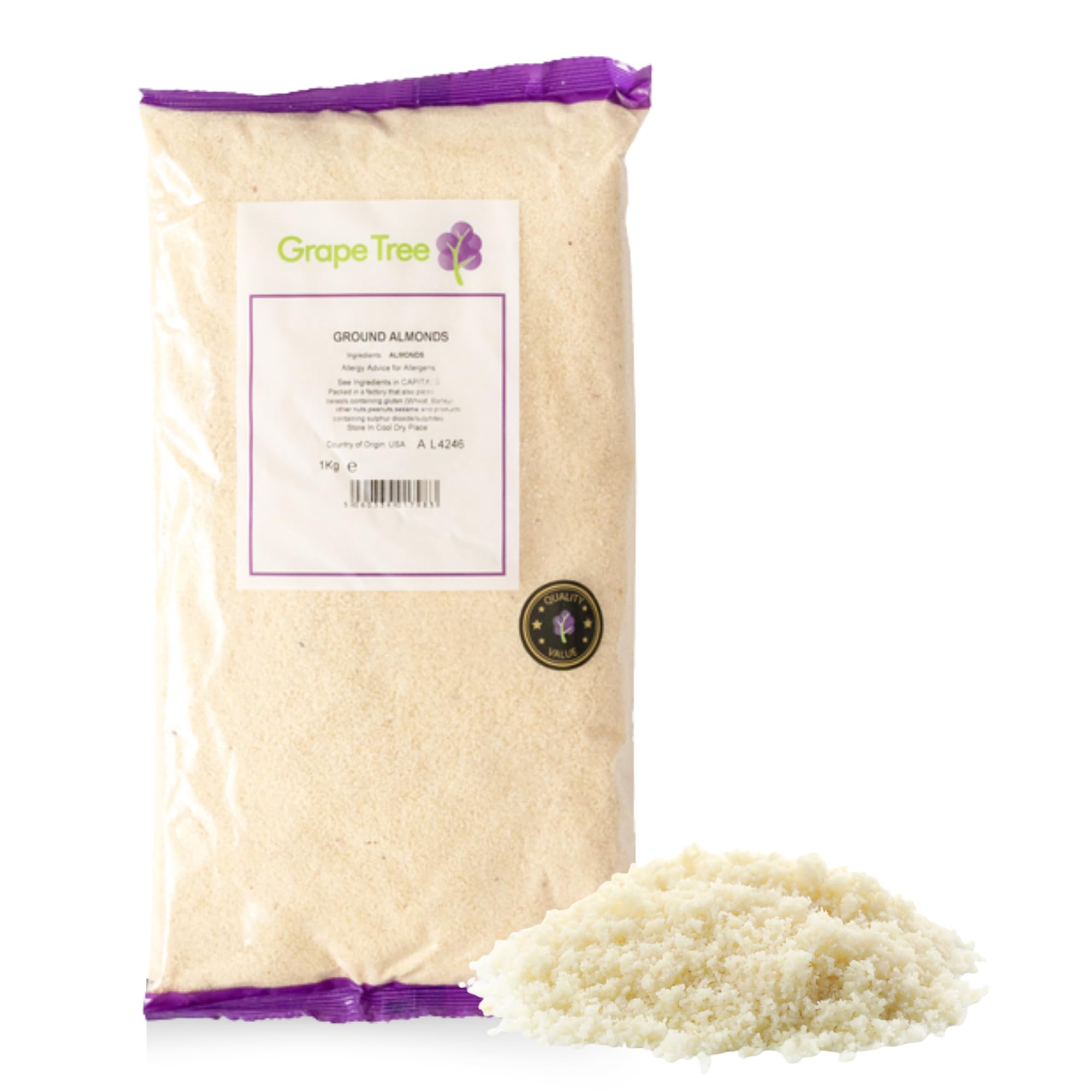 Grape Tree (1kg) Ground Almonds. Perfect for Sweet Baking, Savoury Cooking & Thickening Sauces. Great for a Keto Diet. High in Fibre. Source of Protein & Great Source of Calcium & Vitamin E