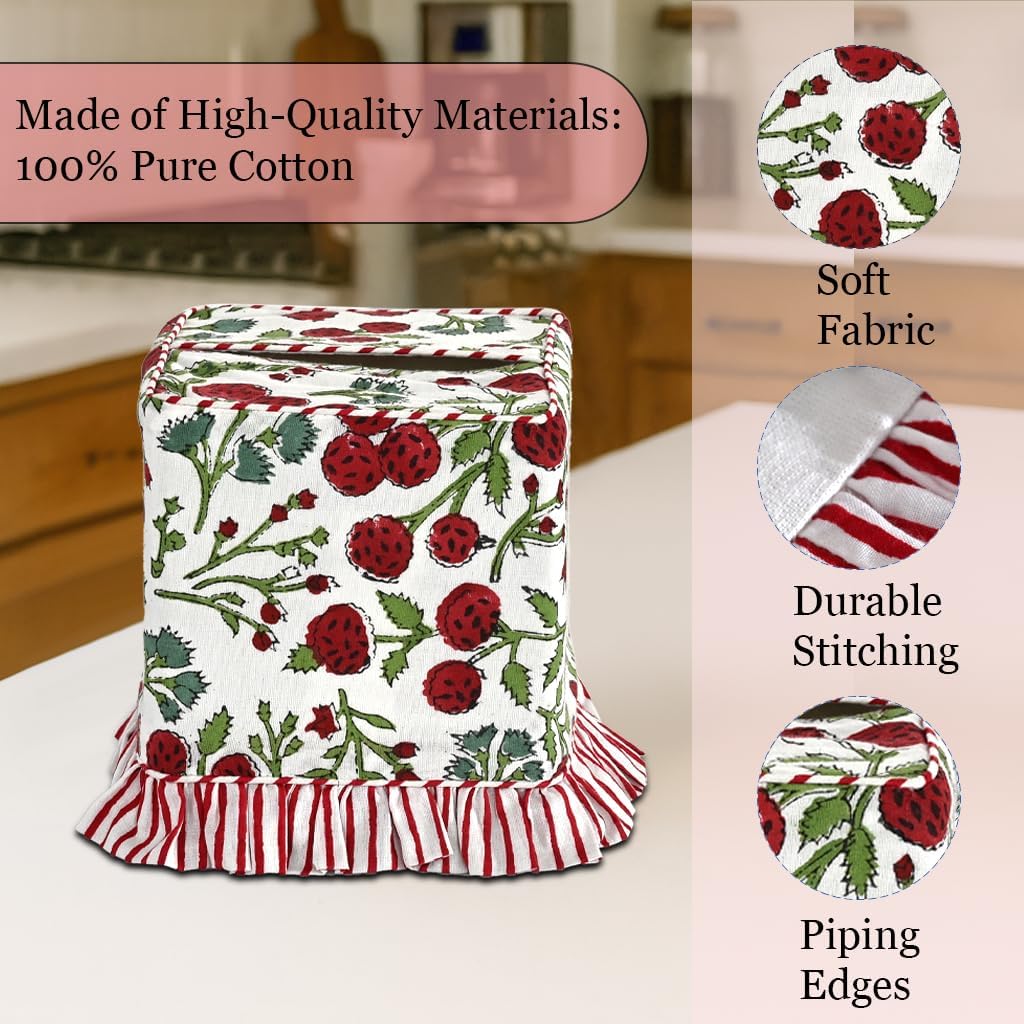 Ridhi Red Garnet Hand Block Print Ruffle Tissue Box Cover Square image 4