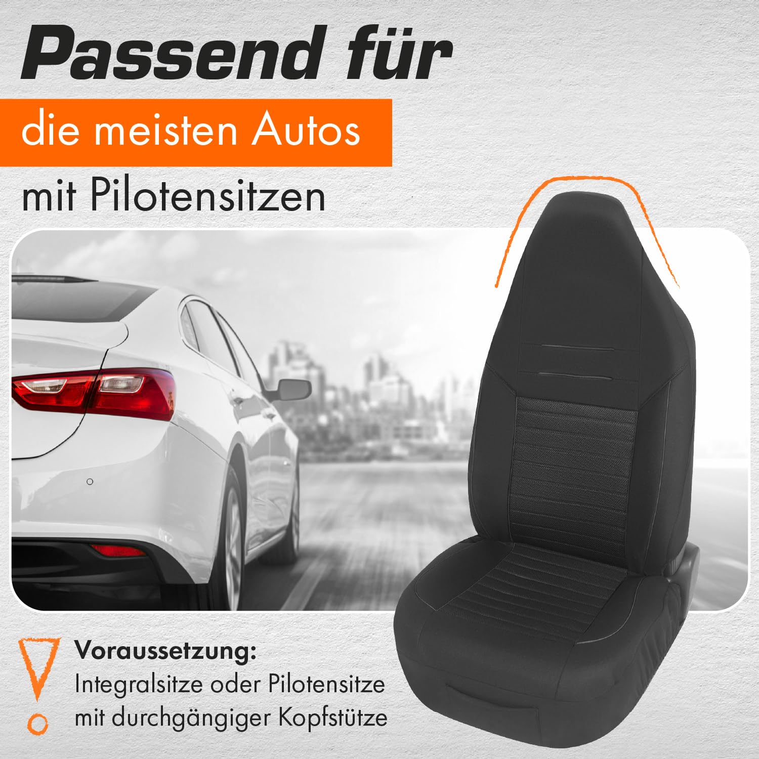 Upgrade4cars Autositzbezüge Set für Pilotensitze | Autositzbezug Komplettset in Schwarz | Autoschonbezüge Universal mit integrierter Kopfstütze | Autozubehör Innenraum Deko