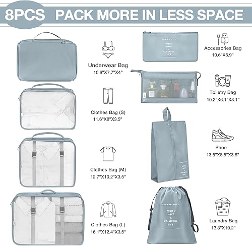 Miniatura 3 de Juego de 8 cubos de embalaje para viajes, organizadores de equipaje para accesorios de viaje, organizador de bolsas de viaje para equipaje,