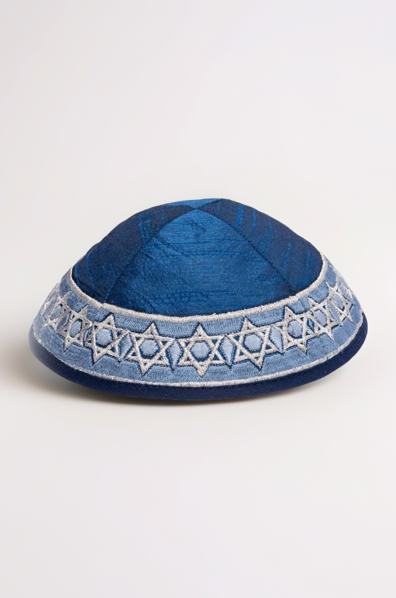 EMANUEL Yair Blue Magen David Star Embroidered Kippah Yamaka (YME-14B)