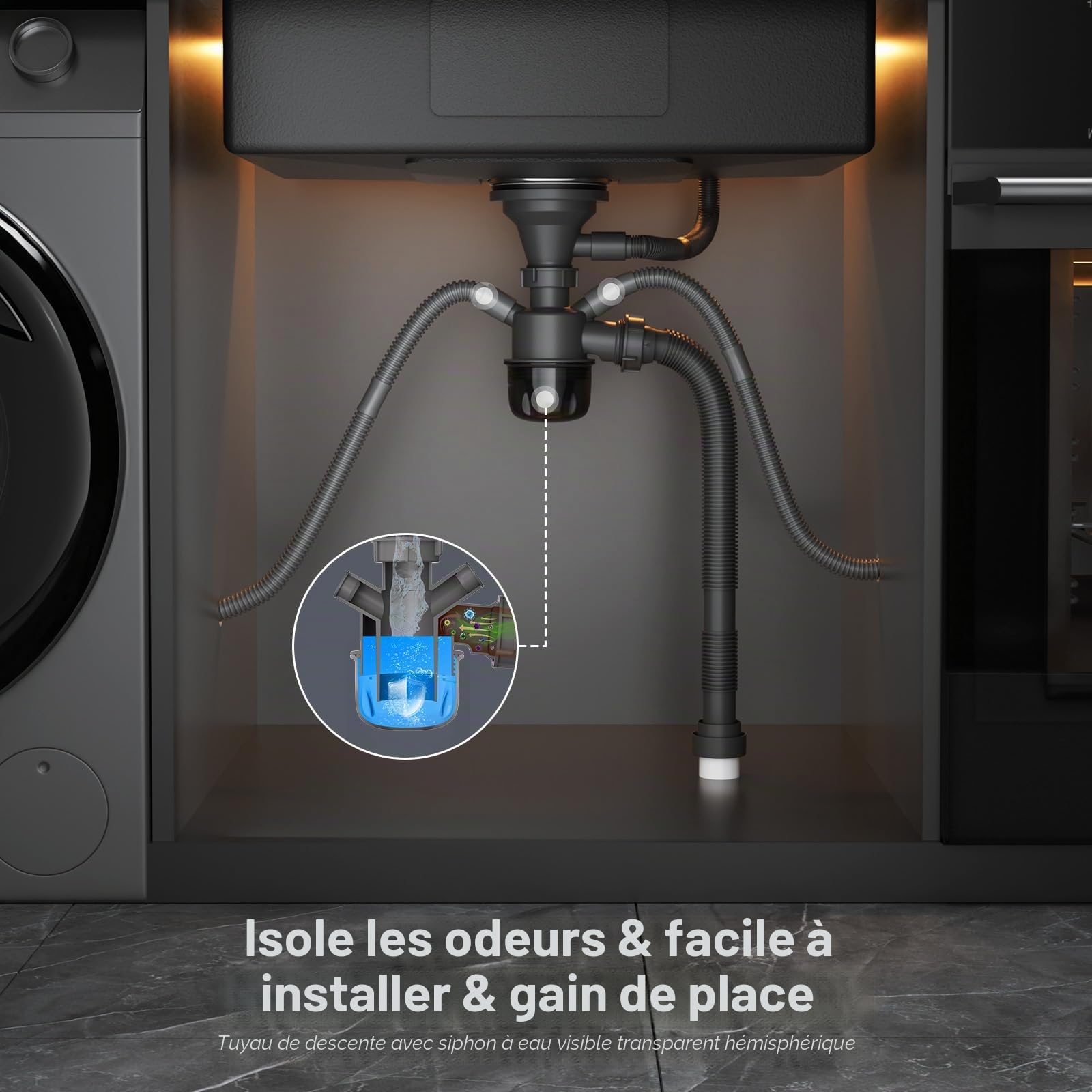 CECIPA Évier noir en acier inoxydable 60x45 cm, Évier anthracite avec panier d'égouttement, Évier de cuisine noir avec trou de robinet pour à partir de 60cm, Évier encastrable en acier inoxydable avec