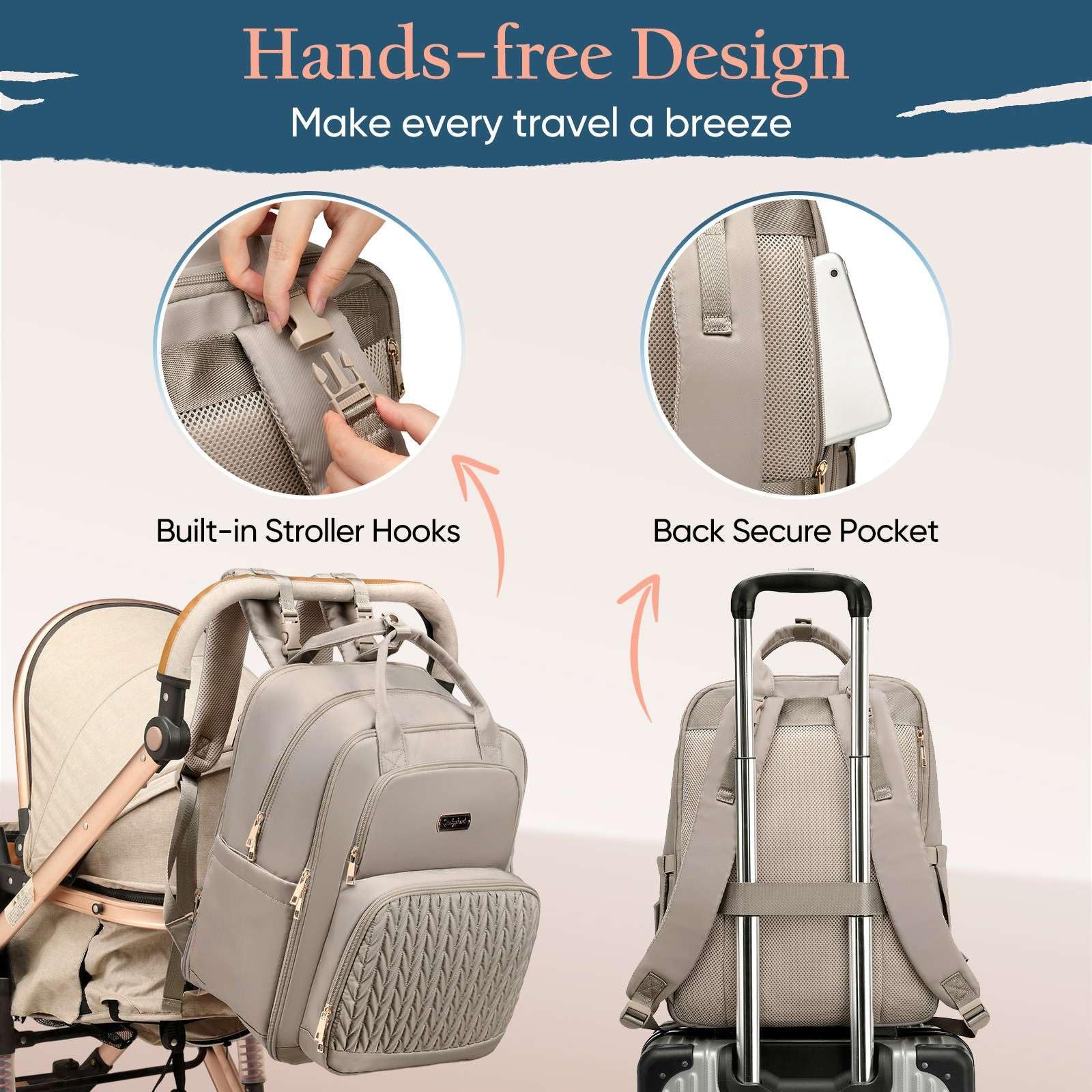 Qualyphant Sac à dos à langer extensible extra large de 35 l pour 2 enfants jumeaux, sacs à dos à langer matelassés