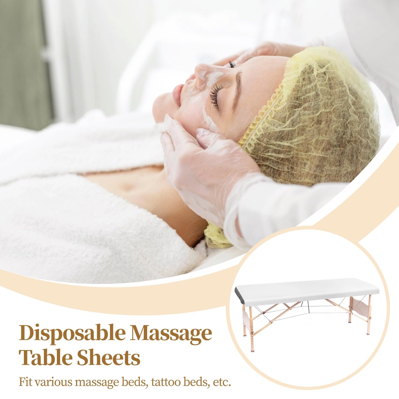 100 hojas desechables para mesa de masaje, 71 x 31.5 pulgadas, fundas desechables de cama de masaje de tela no tejida transpirable, sábana de higiene de un solo uso para centros de spa, salones de