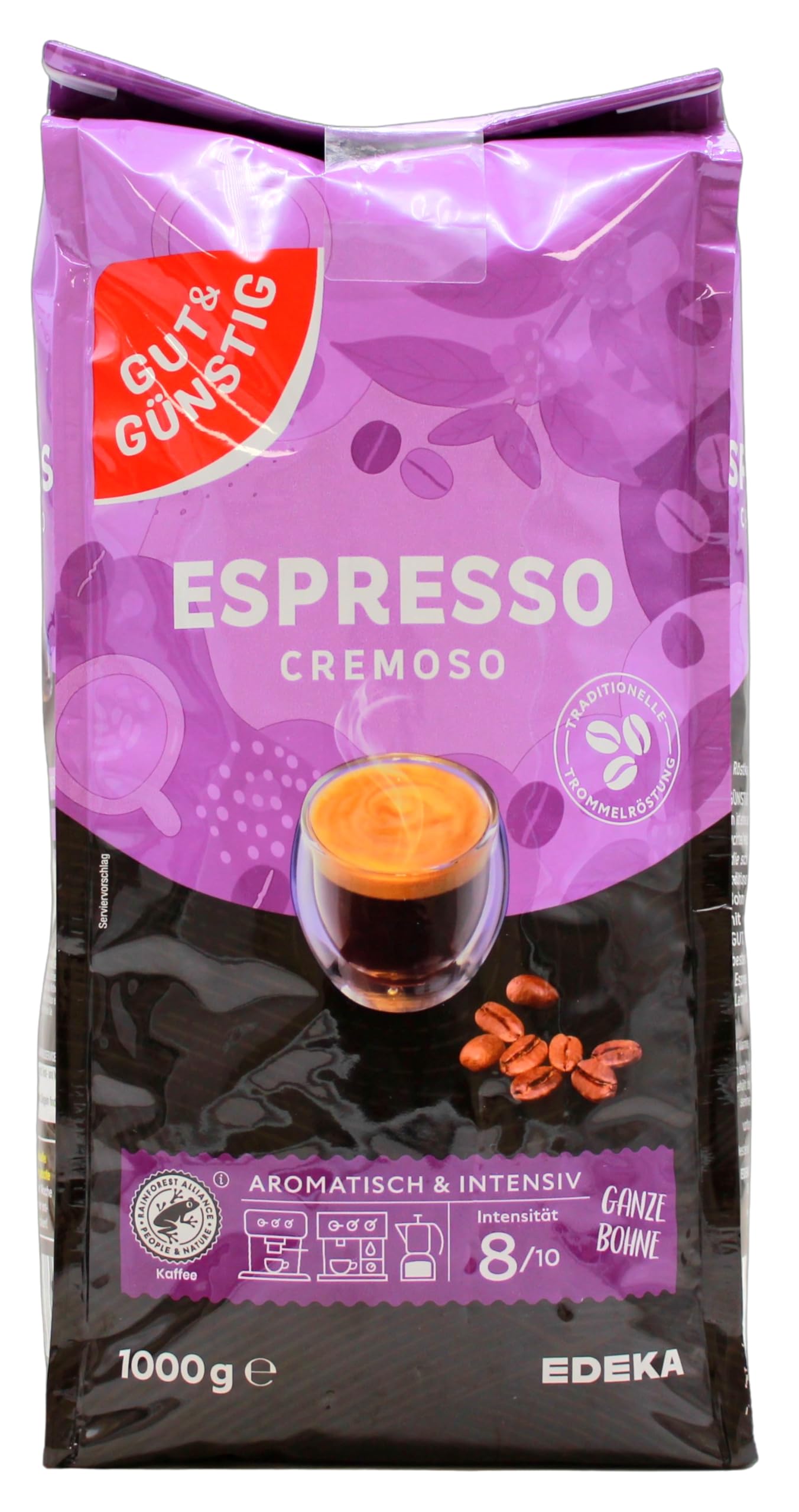 Gut & Günstig Espresso Cremoso ganze Bohnen, 8er Pack (8 x 1 kg)