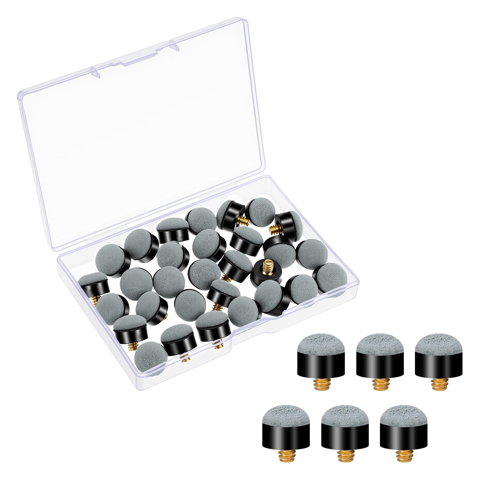 Kynigo 30Pcs Billiard Pool Cue Tips Replacement Kit, 12/13 mm Screw On Pool Stick Tips, Billiard Cues Tip Replacement, Nylon Ferrules Billiards Cues Sticks Accessories