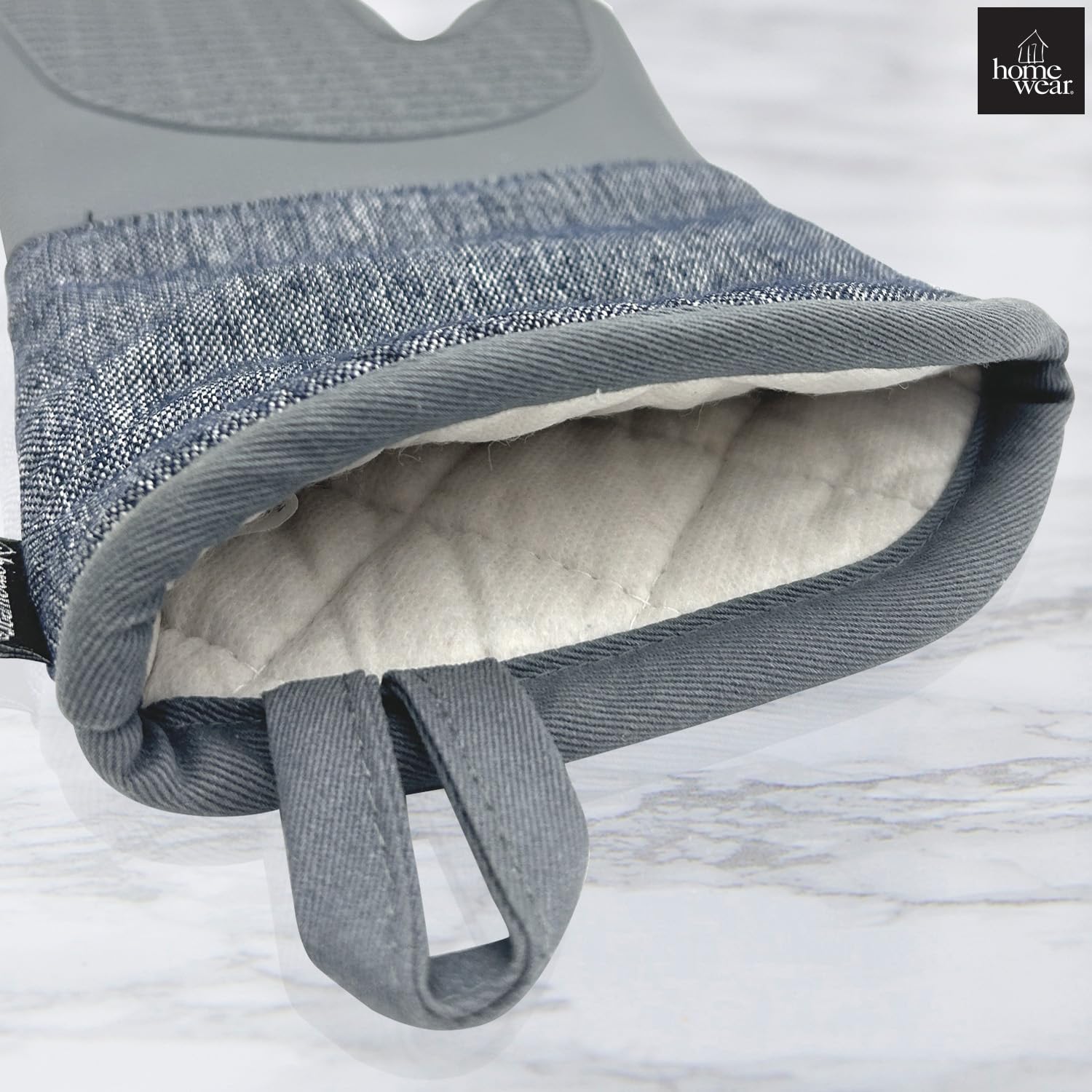 Homewear Marlow - Juego de 2 manoplas de horno de silicona extralargas, resistentes al calor y antideslizantes, algodón reciclado con forro suave, guantes de cocina gruesos para cocinar, color pizarra