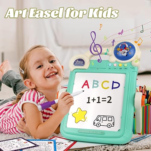 Miniatura 4 de Caballete artístico para niños, tablero de dibujo de doble cara con accesorios de pintura, juegos de mesa Tetris con bloques de construcción,