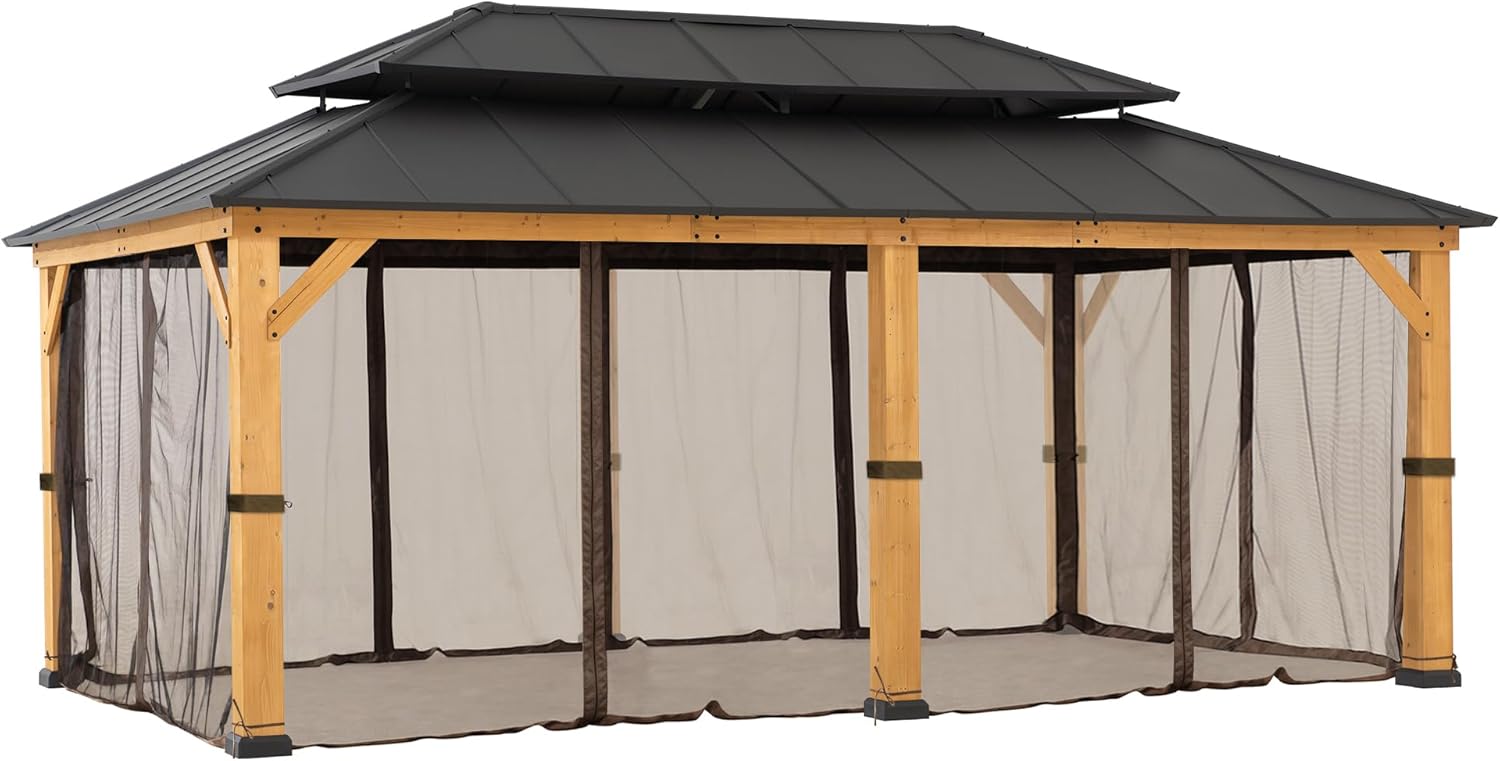 SUNJOY Replacement Mosquito Netting Panels,Waterproof 6- Panels Screen Walls for 12 x 20 ft Outdoor Gazebo, Patio & Backyard Protection, Brown
