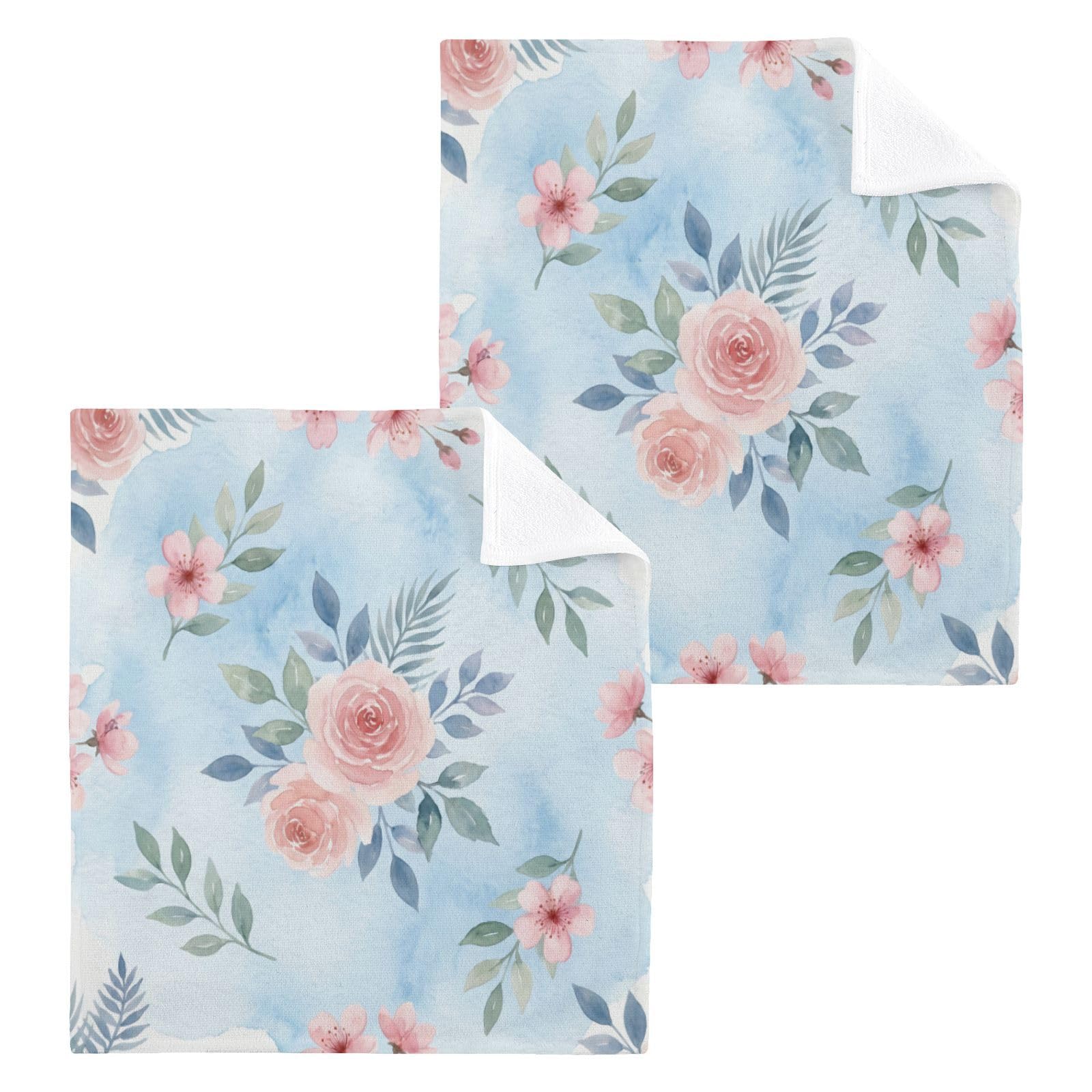 BOESI Blush Rose Pattern 12x12in Cotton Washcloth,Face Towel