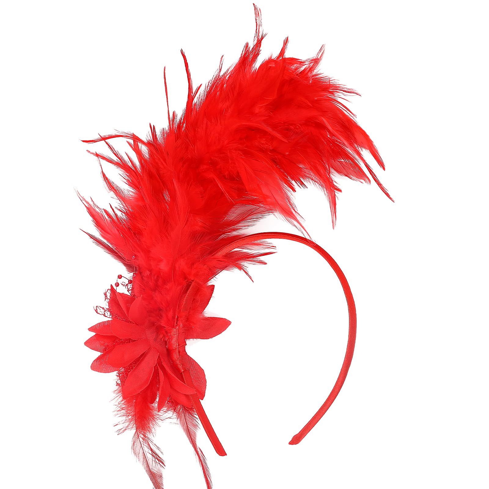 MWOOT Feather Headband, 1920s Feathered Headpiece, Red Roaring 20s Fascinators for Women Artificial Flower Feather Headwear - Image 2