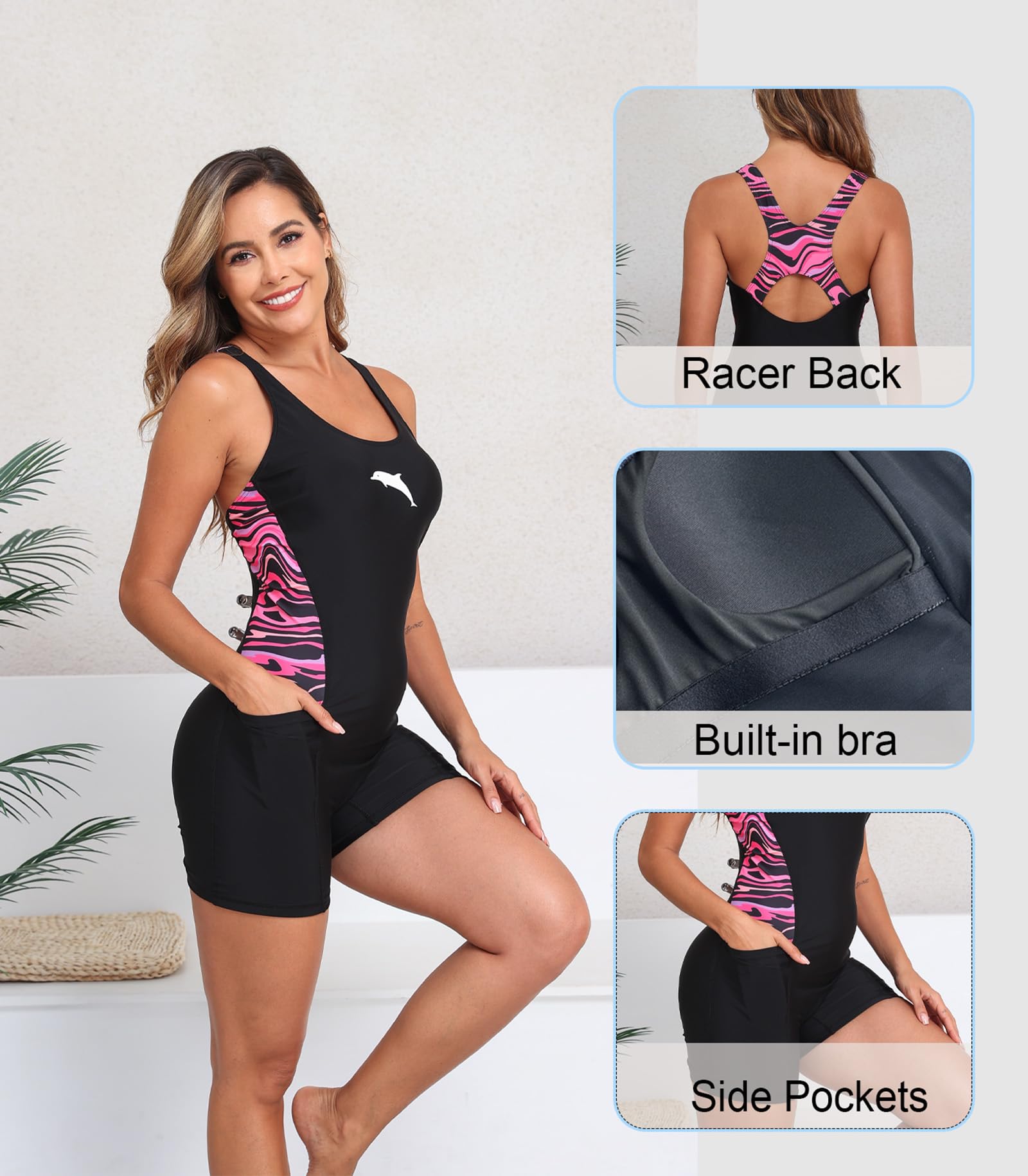 Halcurt Maillot de bain une pièce pour femme - Dos nageur - Couverture complète
