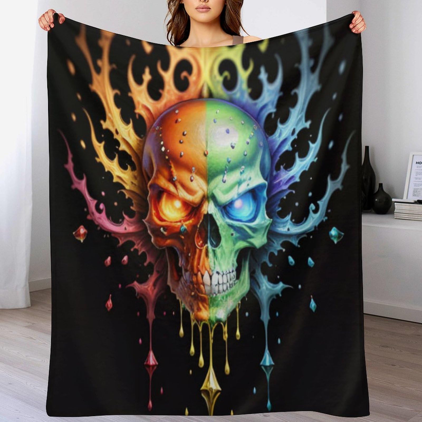 Couverture crâne anti-froid en flannel lavable pour canapé et lit d'appoint