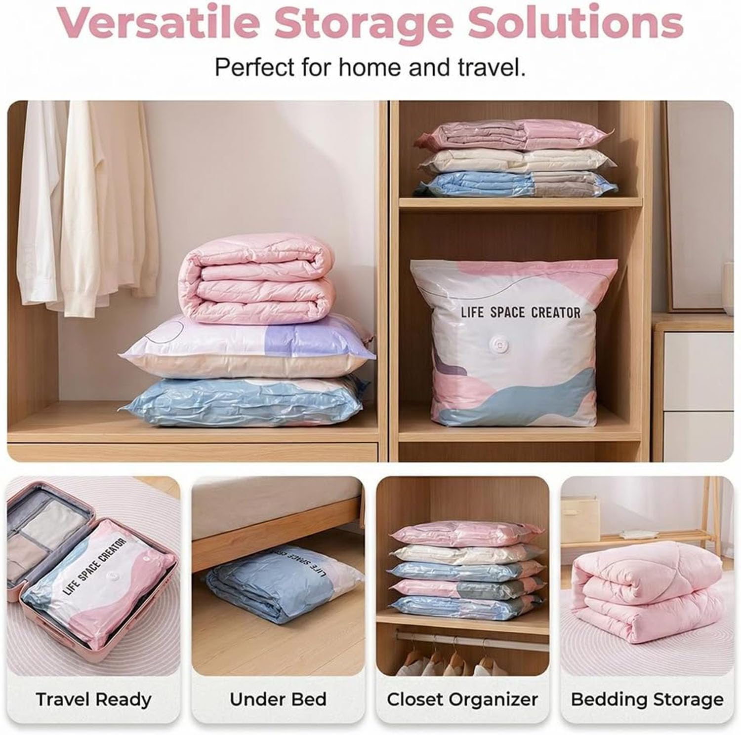 Life Space Creator Storage Bags,3D-Vakuum-Aufbewahrungsbeutel Ohne Pumpe,No Pump 3D Vacuum 𝐒torage 𝐋ife 𝐒pace Creator,Life Space Vakuumbeutel,No‑pump Vacuum Storage Bags – Press & Seal (Large,5pcs)