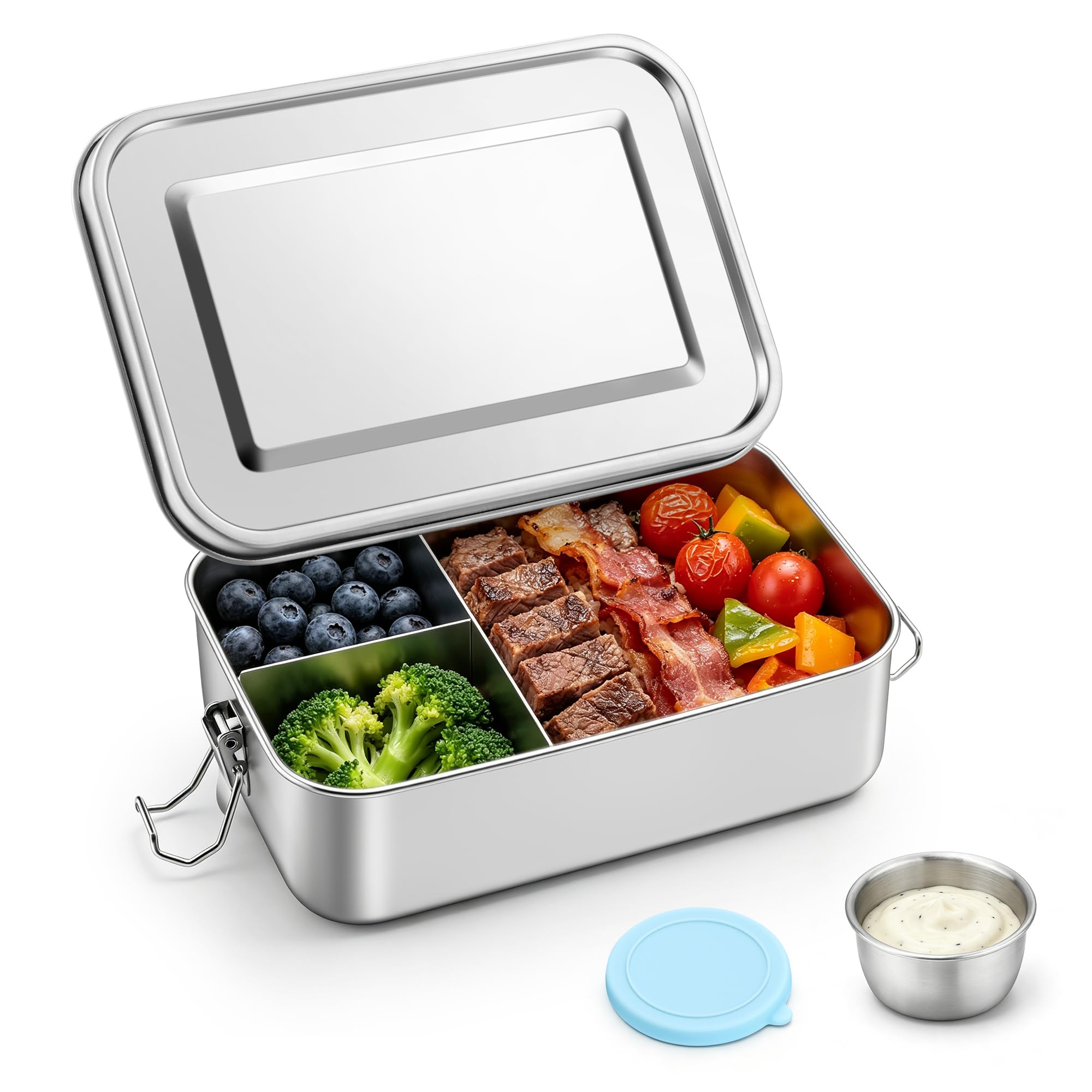 Homikit Stainless Steel Lunch Box 1400ml, Bento Box with 40ml Sauce Pot