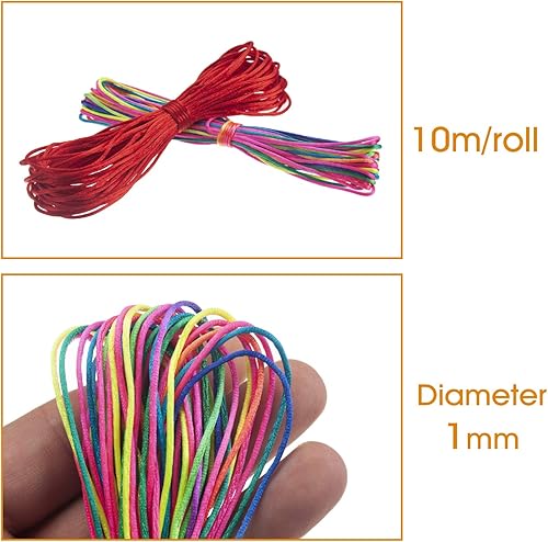 Miniatura 4 de Cordón de nailon de 0.039 in para hacer pulseras, cordón de satén de seda para nudos chinos, 16 paquetes, 175 yardas totalmente de nailon para