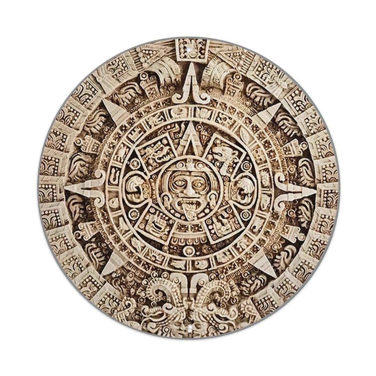 Ancient Aztec Calendar Stone Carving_2 Metal Tin Sign Plaque