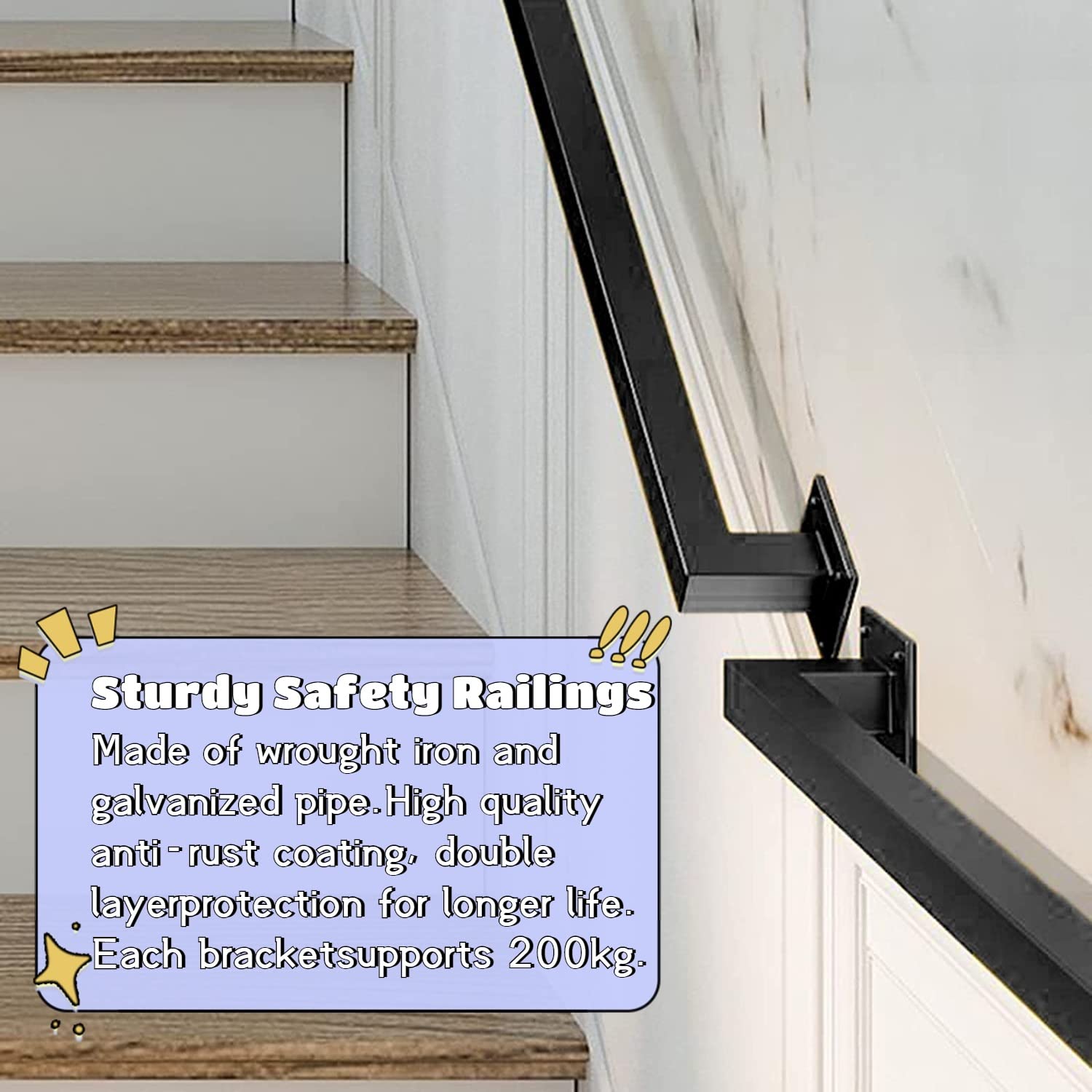 il for SS - Cartel de metal montado en la pared con varillas de soporte resistentes para ancianos y niños, juego completo (negro, 1,8 m)